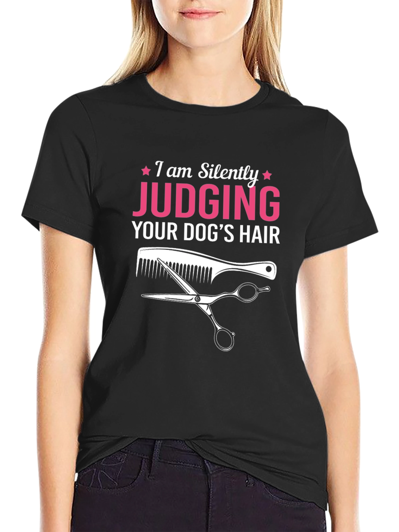 Black Funny Dog Groomer T-Shirt: Judging Your Dog's Hair view 2