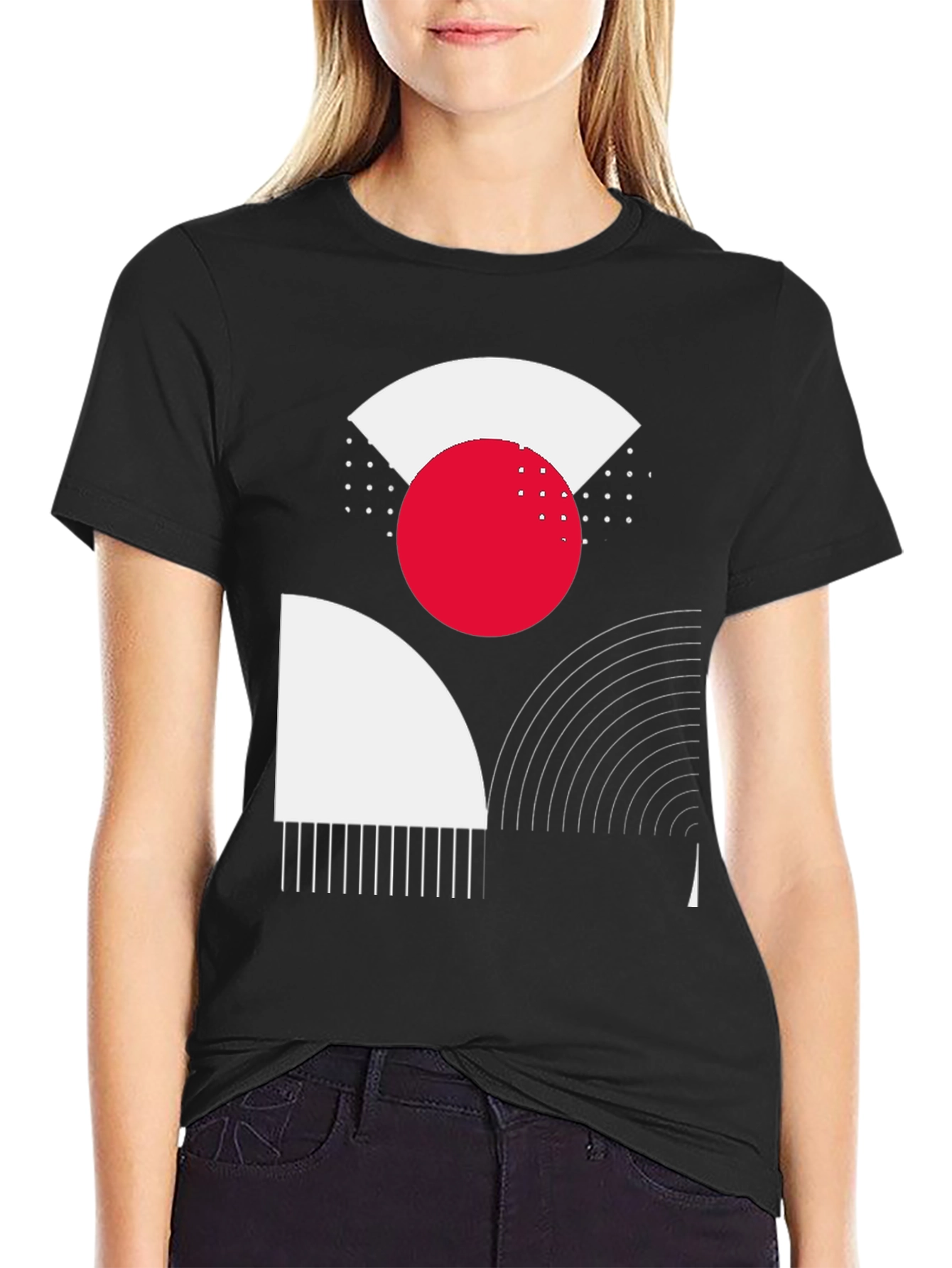 Black Abstract Geometric Graphic Print Black T-Shirt view 2