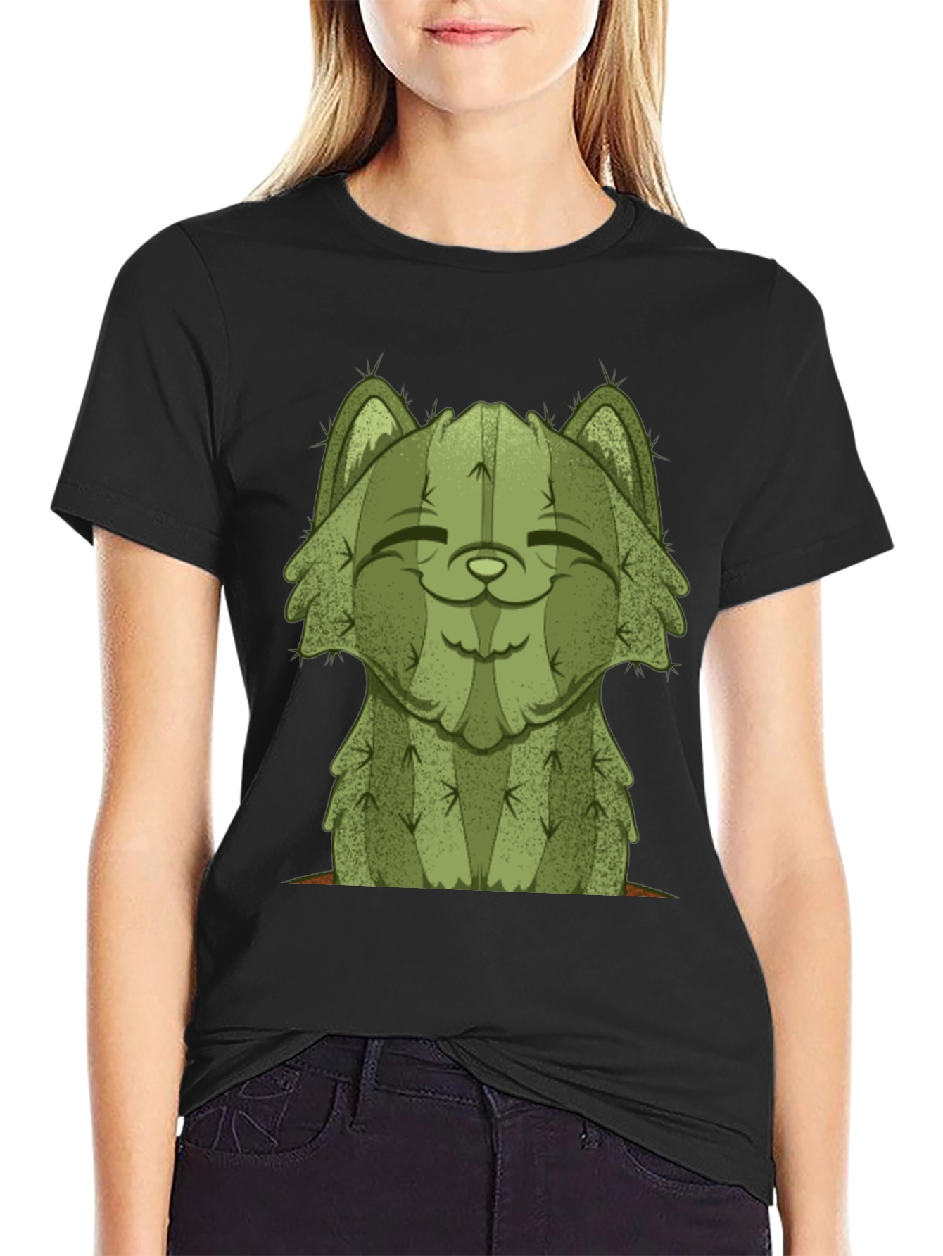Black Cactus Cat Graphic Tee - Unique Unisex Shirt view 2