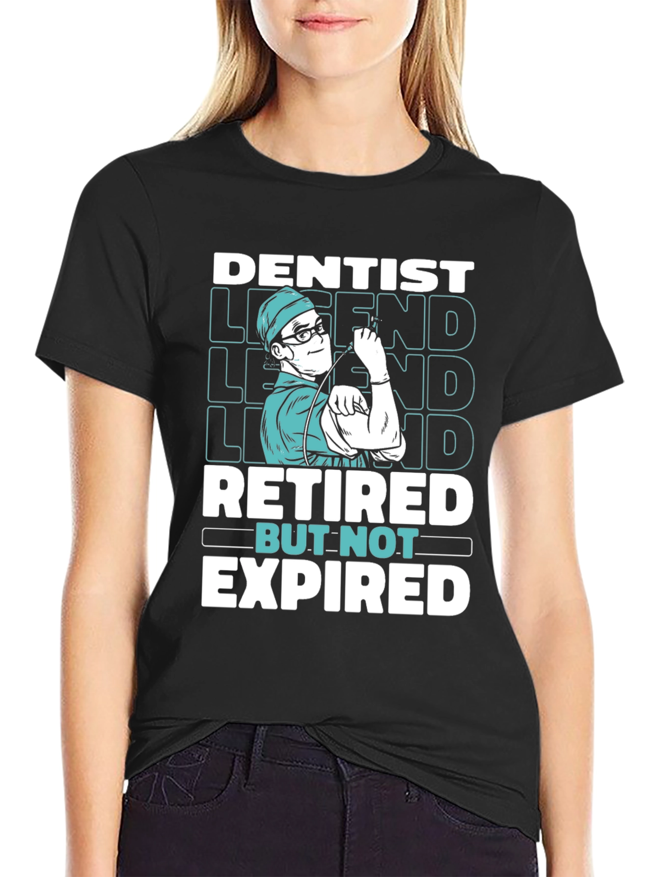Black Dentist Legend Retired But Not Expired Graphic T-Shirt view 2