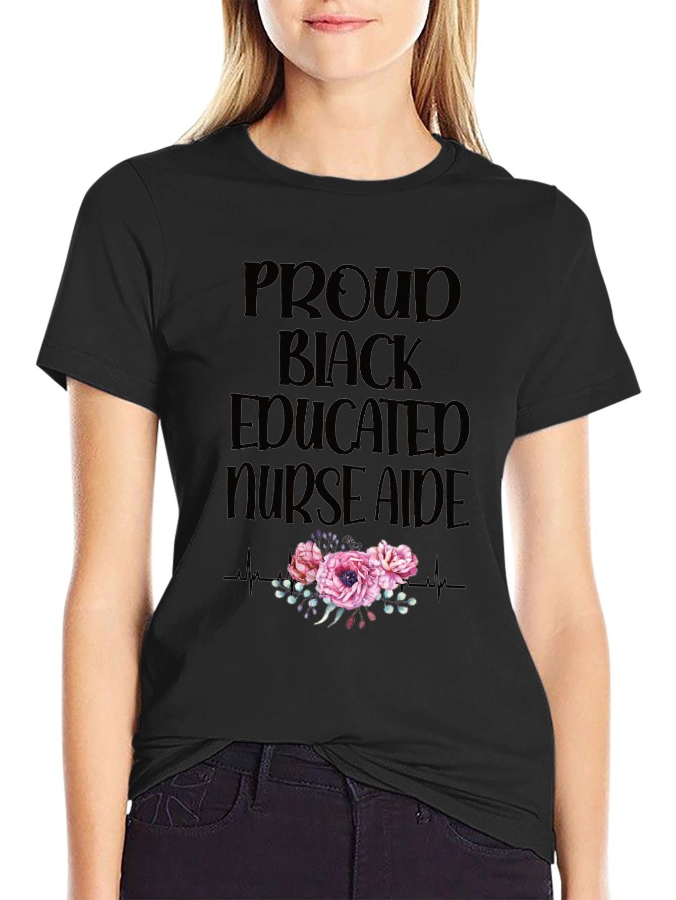 Black Proud Black Educated Nurse Aide Floral T-Shirt view 2