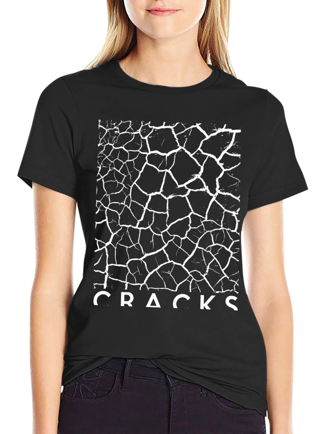 Black Cracked Earth Graphic Tee - Black Cotton T-Shirt view 2