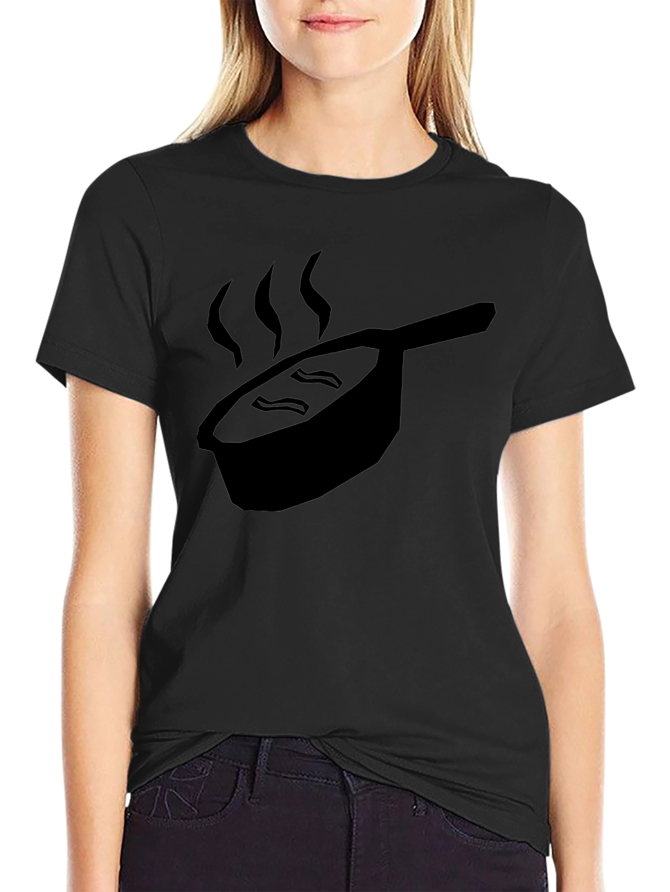 Black Funny Bacon & Pan T-Shirt - Foodie Tee view 2