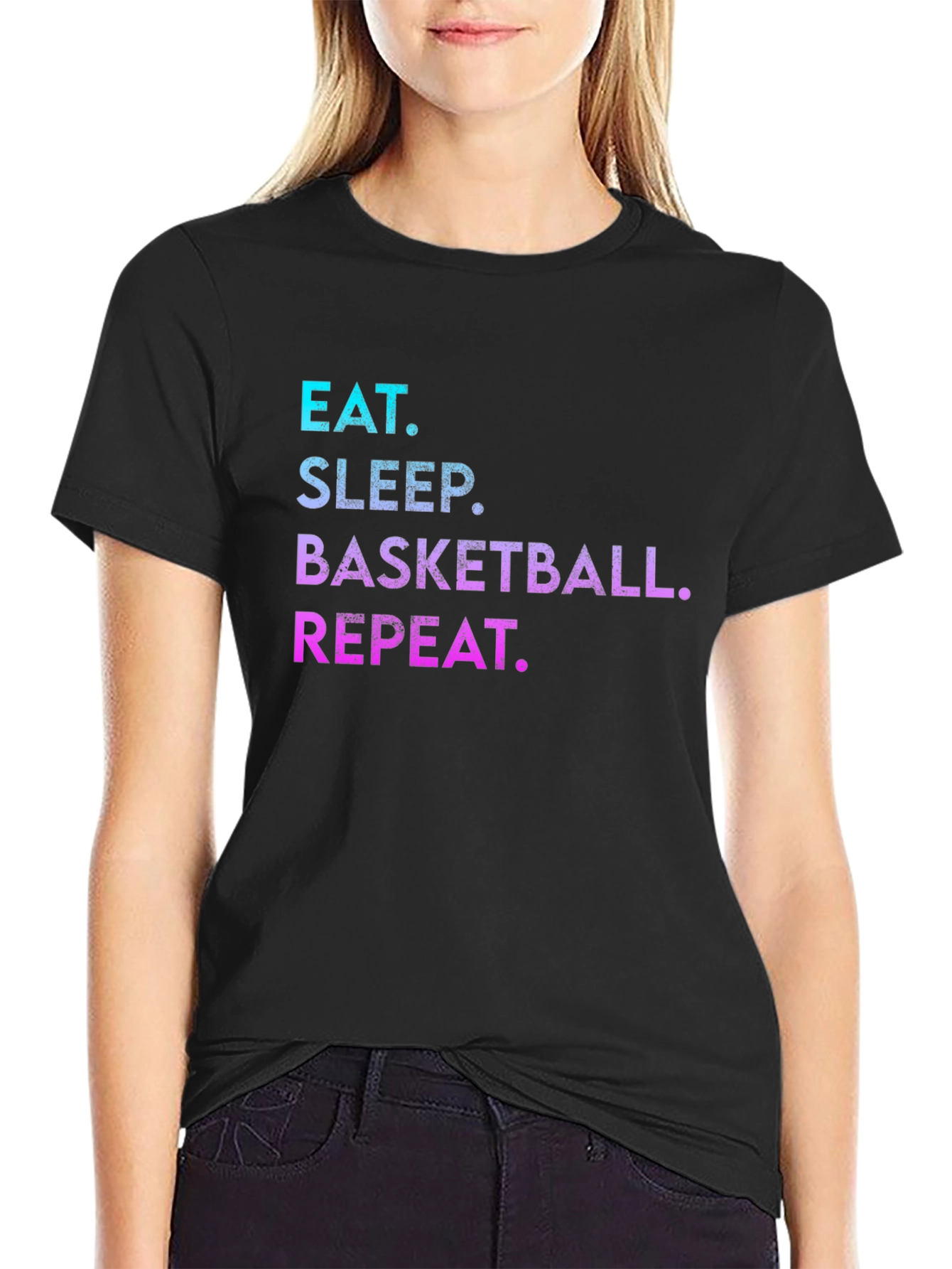 Black Eat Sleep Basketball Repeat Graphic Tee view 2