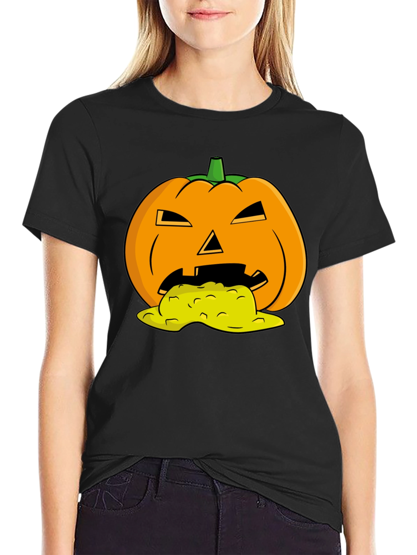 Black Halloween Pumpkin Vomit Graphic Tee - Black view 2