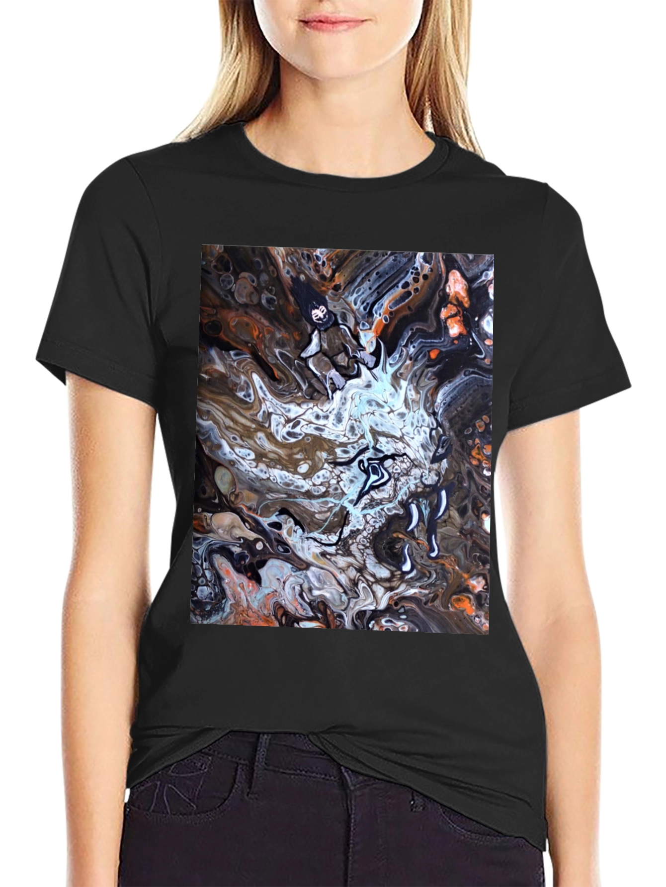 Black Abstract Art Graphic Tee - Black view 2
