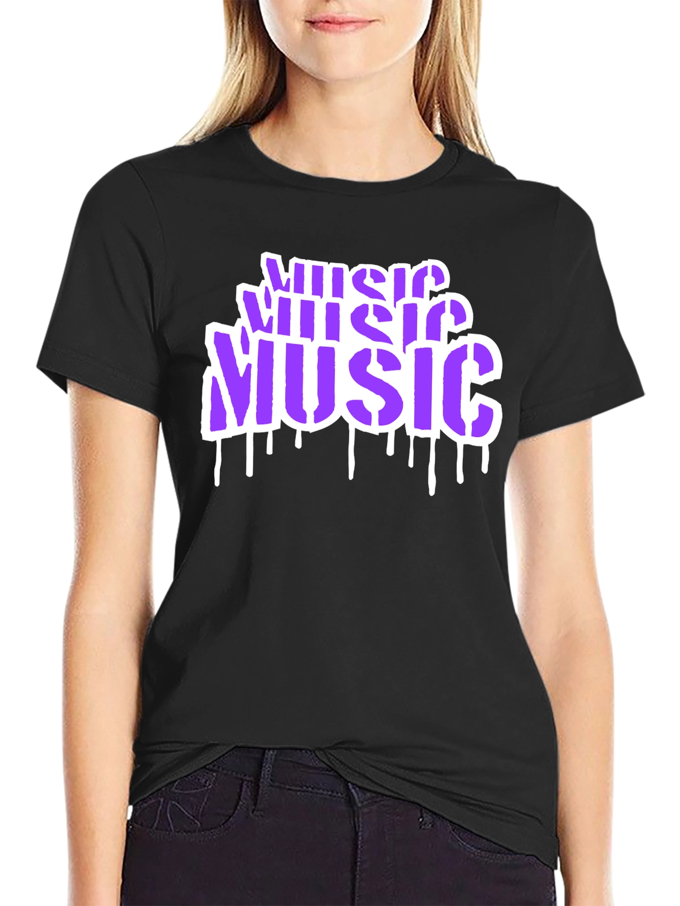 Black Music Graffiti Style Black T-Shirt view 2