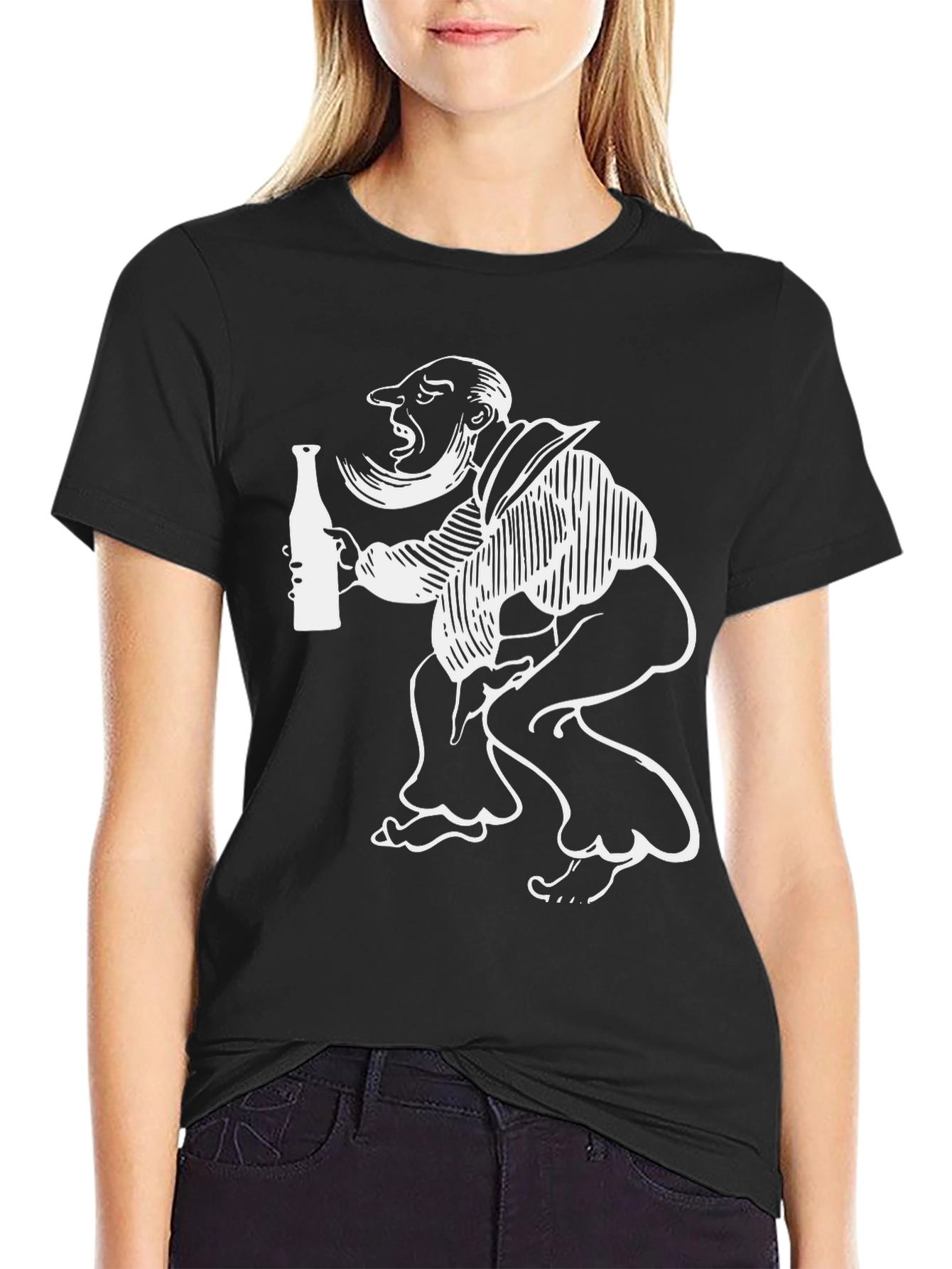 Black Humorous Cartoon Graphic Tee - Black view 2