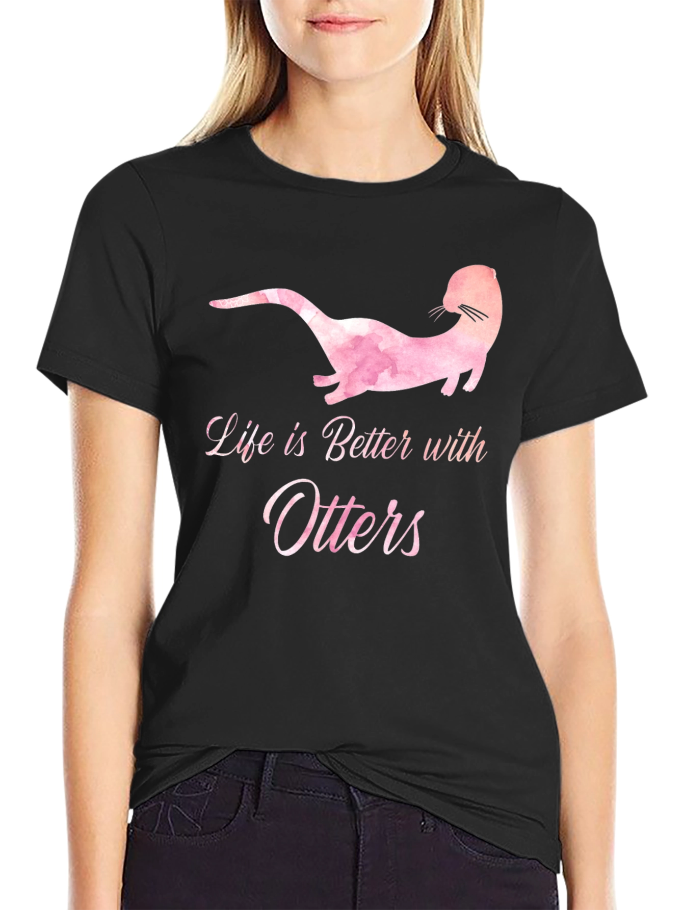 Black Life is Better with Otters Black Graphic Tee view 2