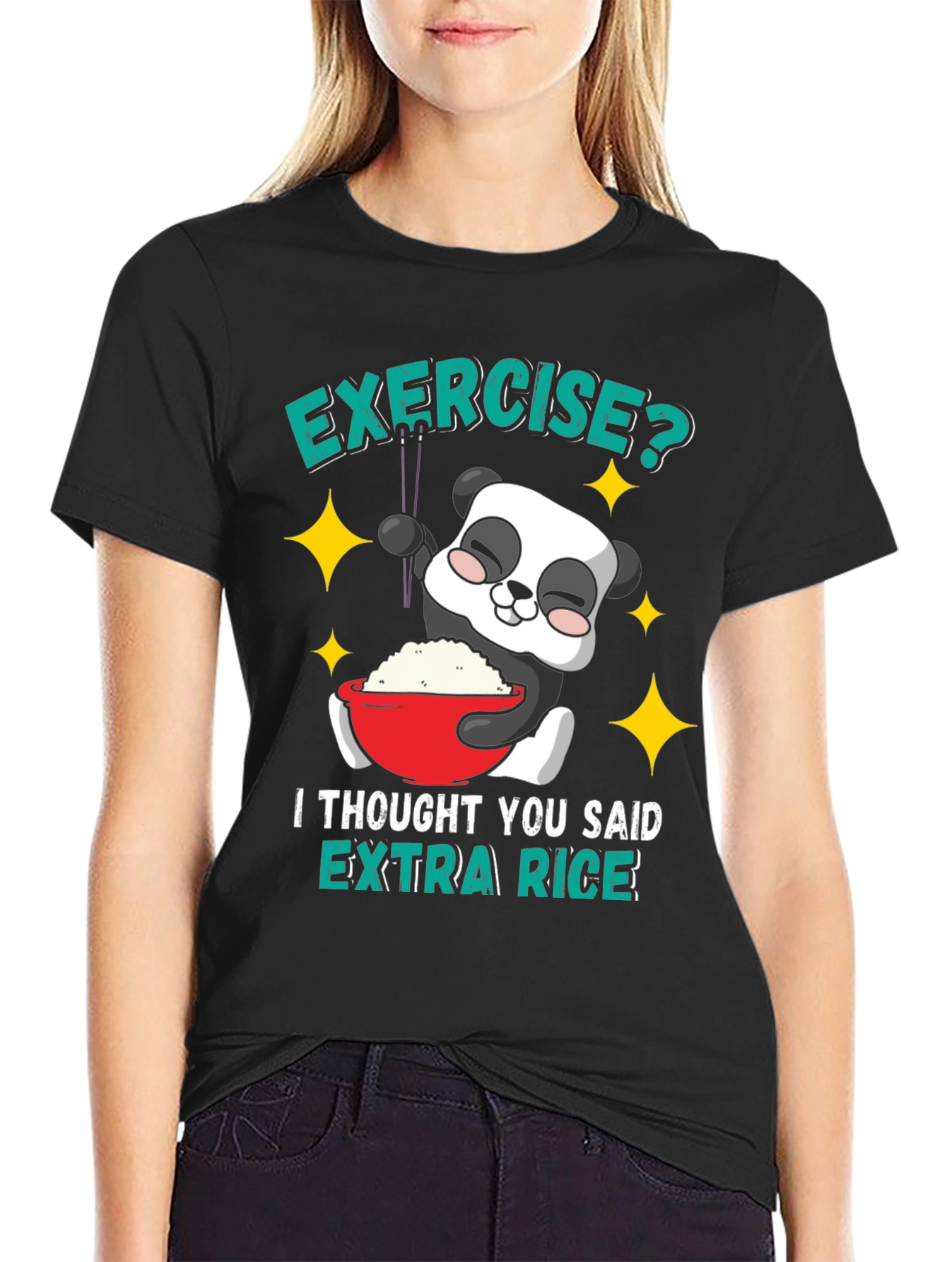 Black Funny Panda Extra Rice T-Shirt view 2