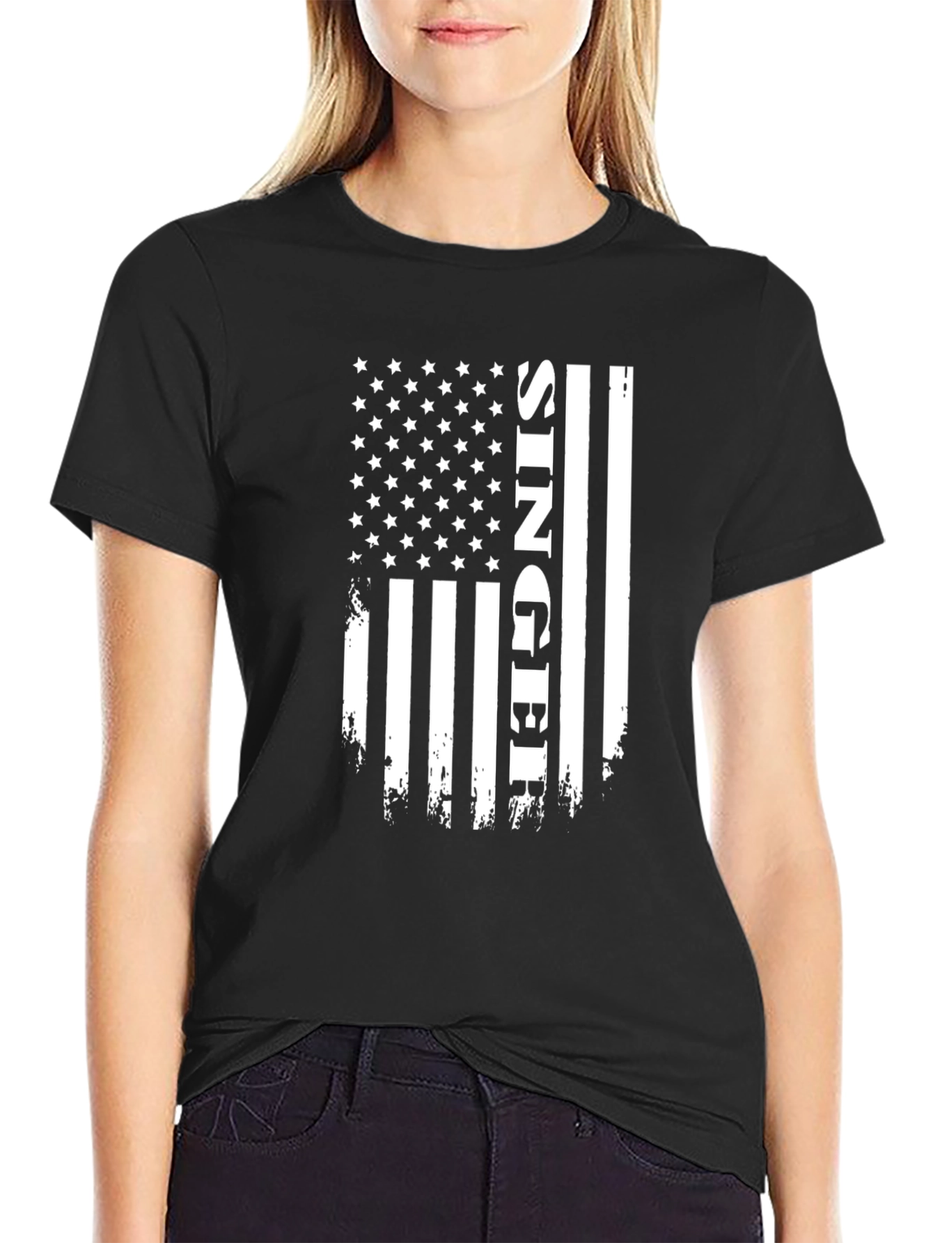 Black Singer American Flag Graphic Tee view 2