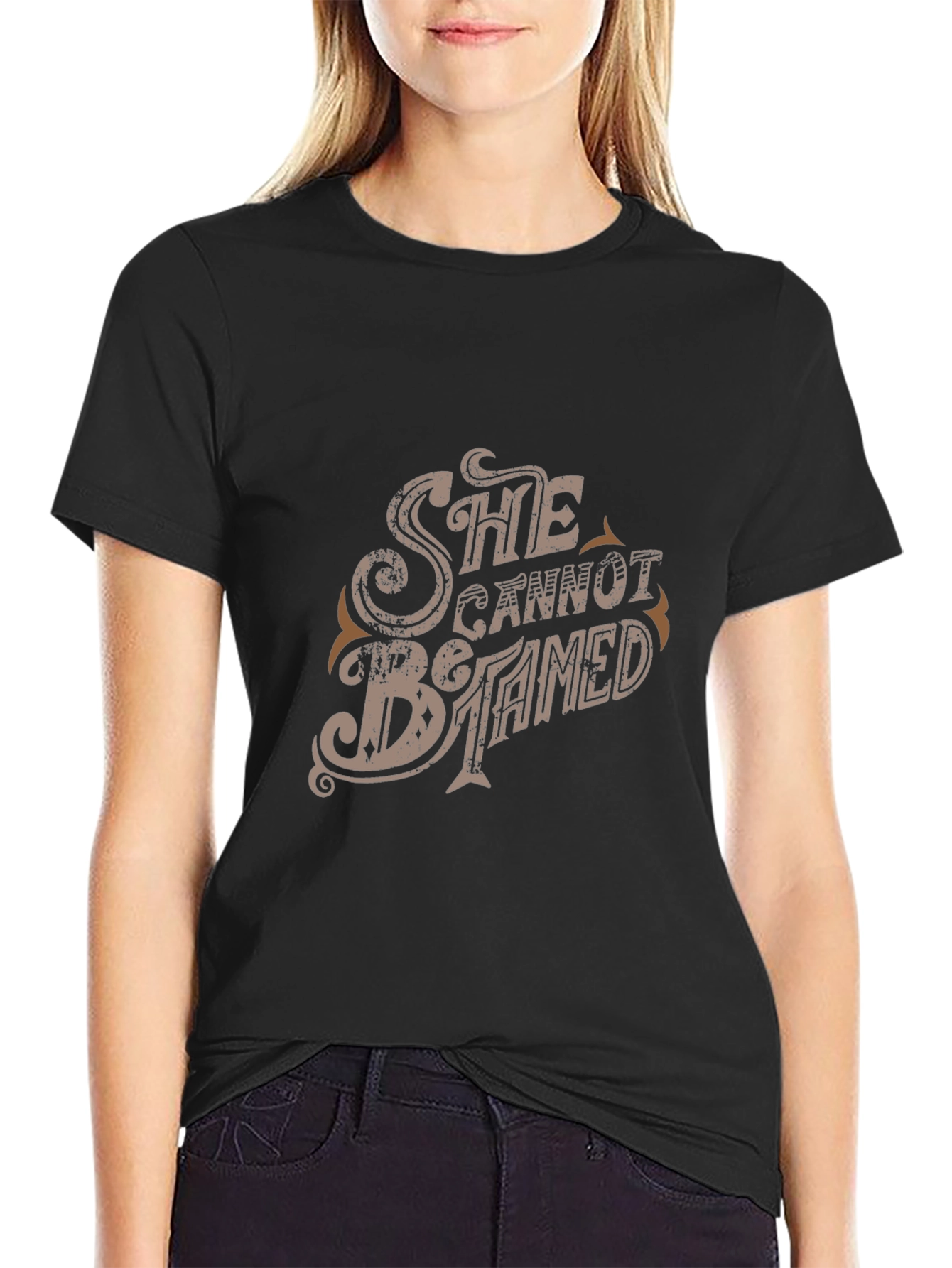 Black She Cannot Be Tamed Graphic T-Shirt view 2