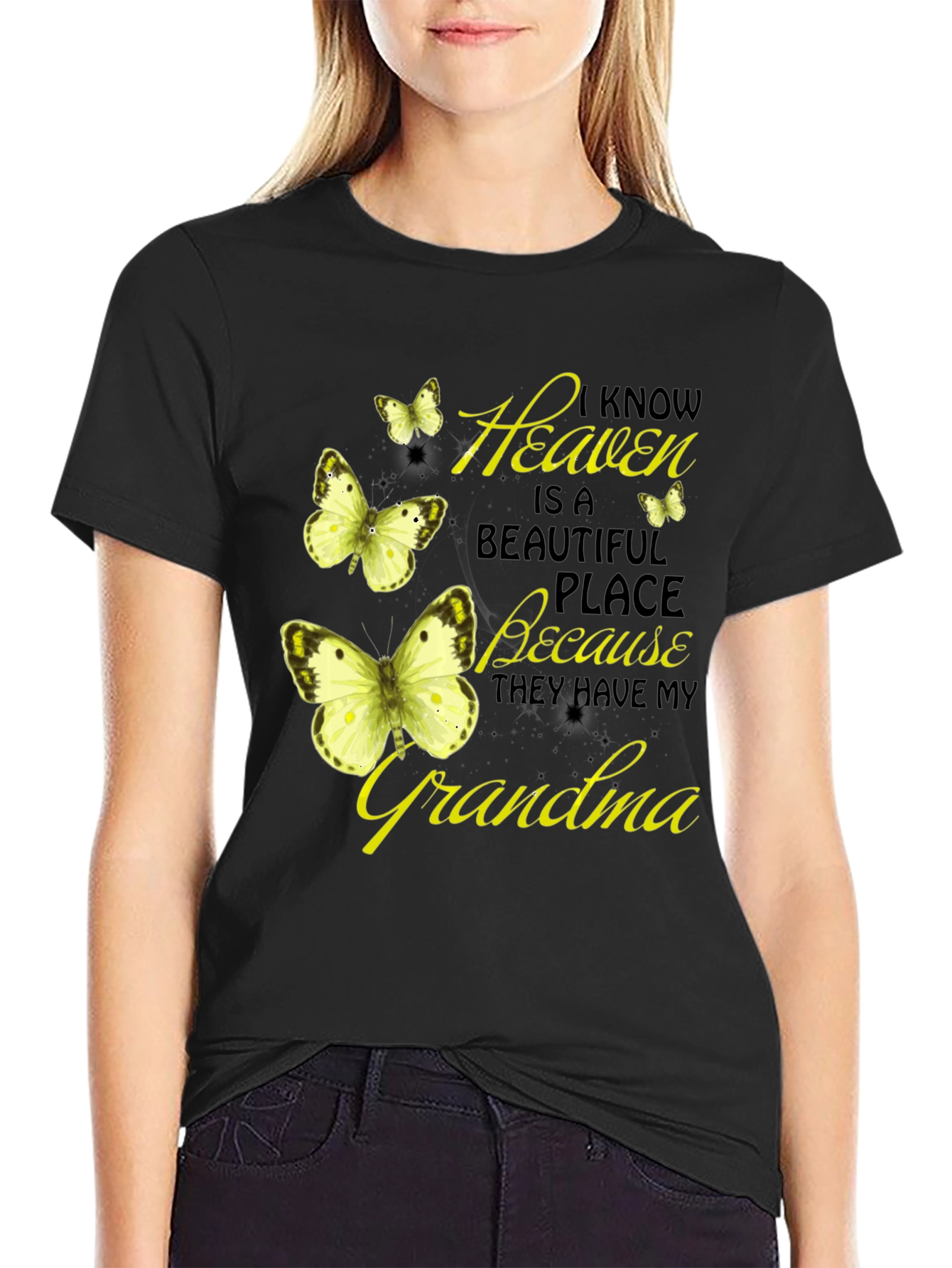Black Heavenly Grandma Butterfly T-Shirt - Black view 2