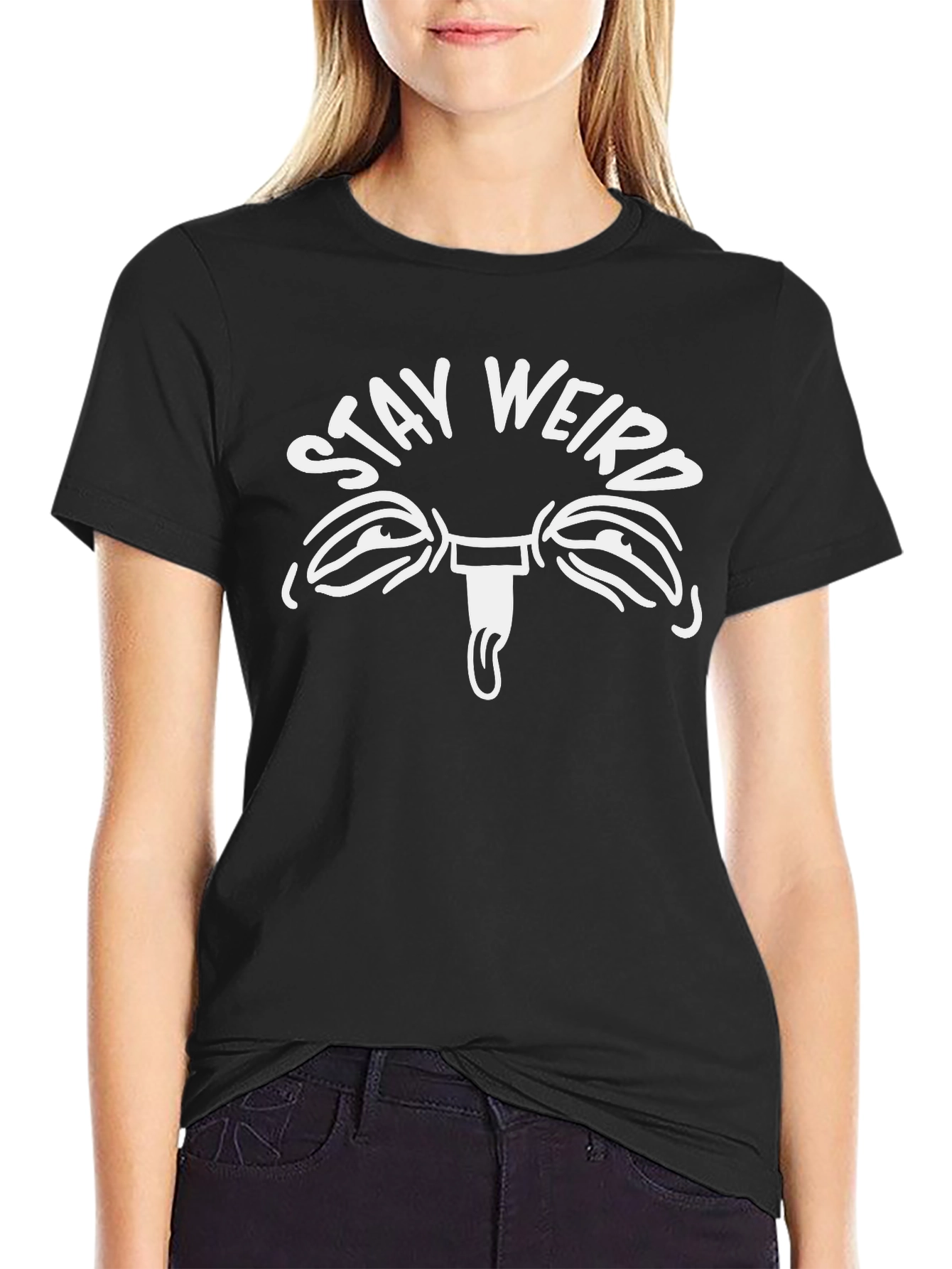Black Stay Weird Graphic Tee - Unisex Black T-Shirt view 2