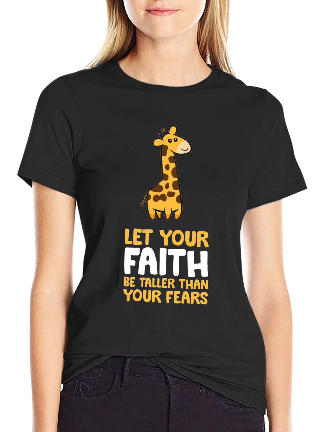 Black Faith Giraffe Graphic Tee - Unisex Black T-Shirt view 2