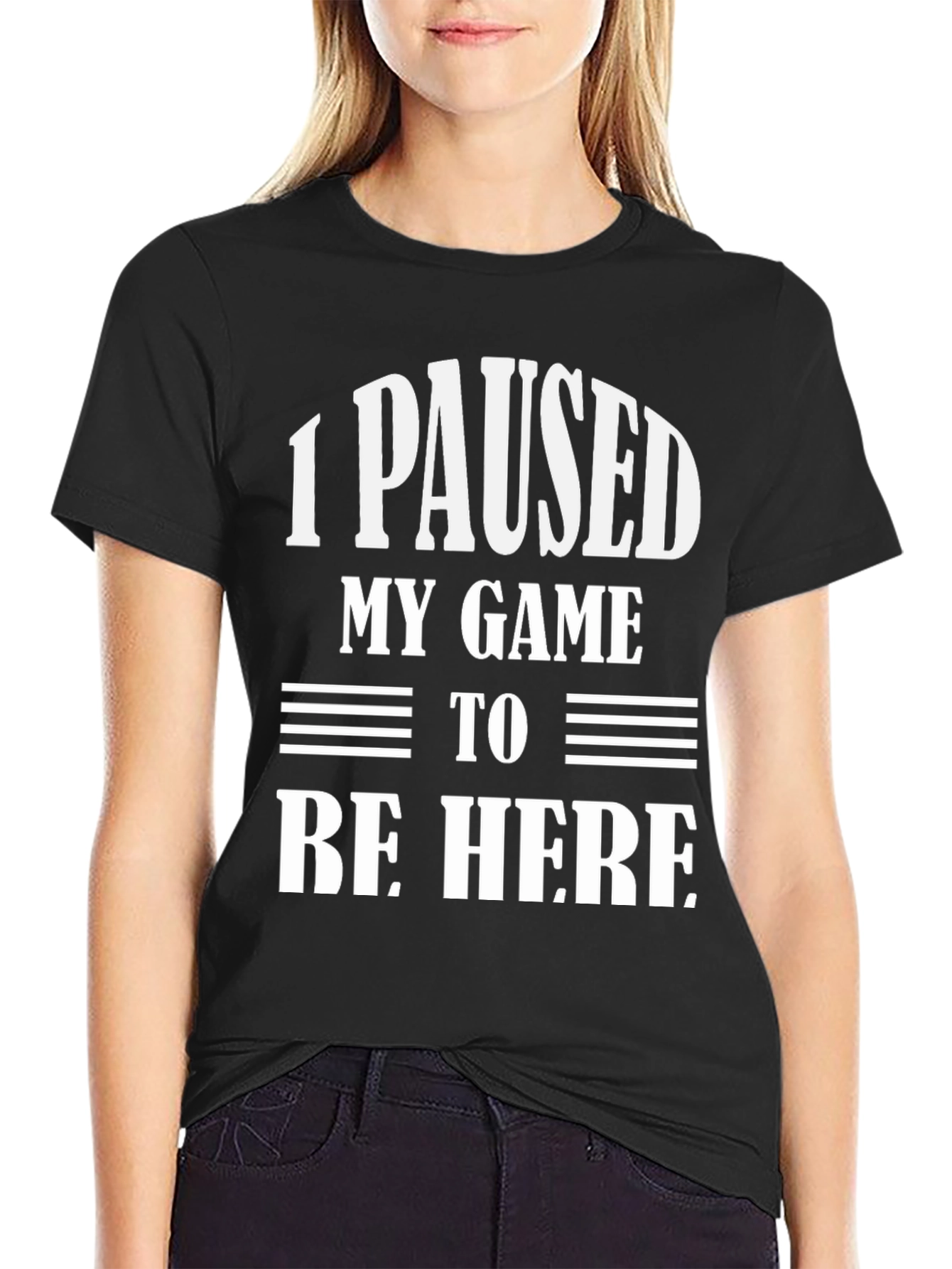 Black Funny Gamer T-Shirt: "I Paused My Game To Be Here" view 2