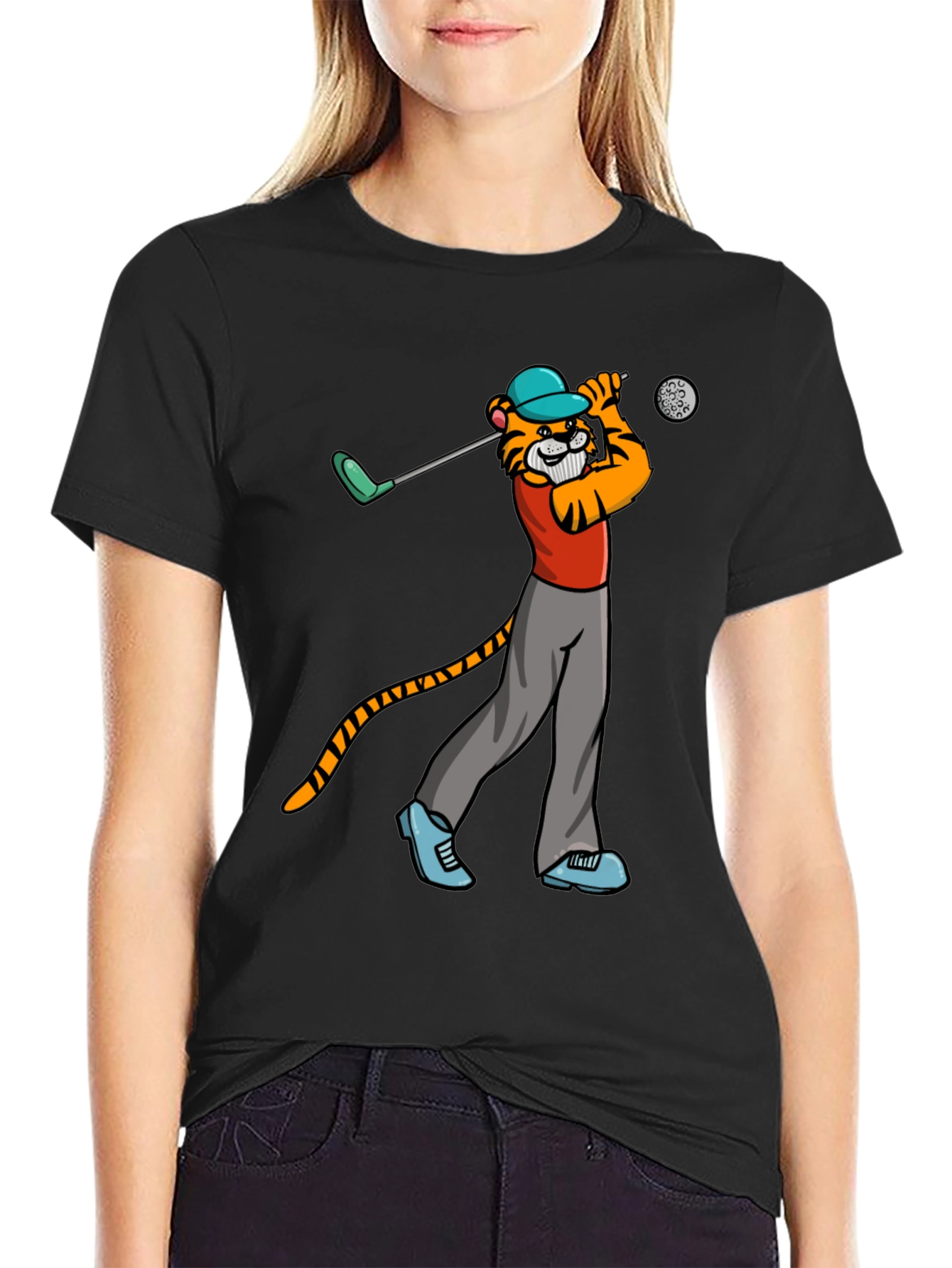 Black Tiger Golfer T-Shirt - Cool Cartoon Tee view 2