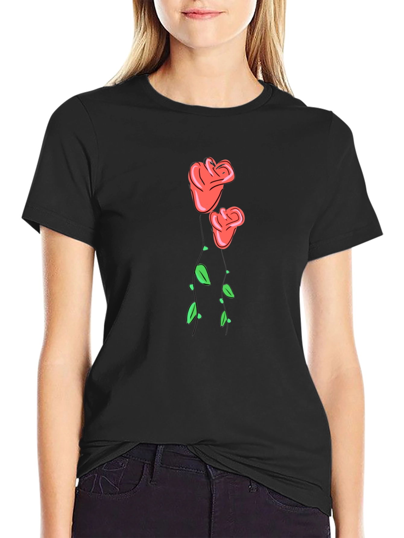 Black Men's Black Rose Graphic T-Shirt view 2