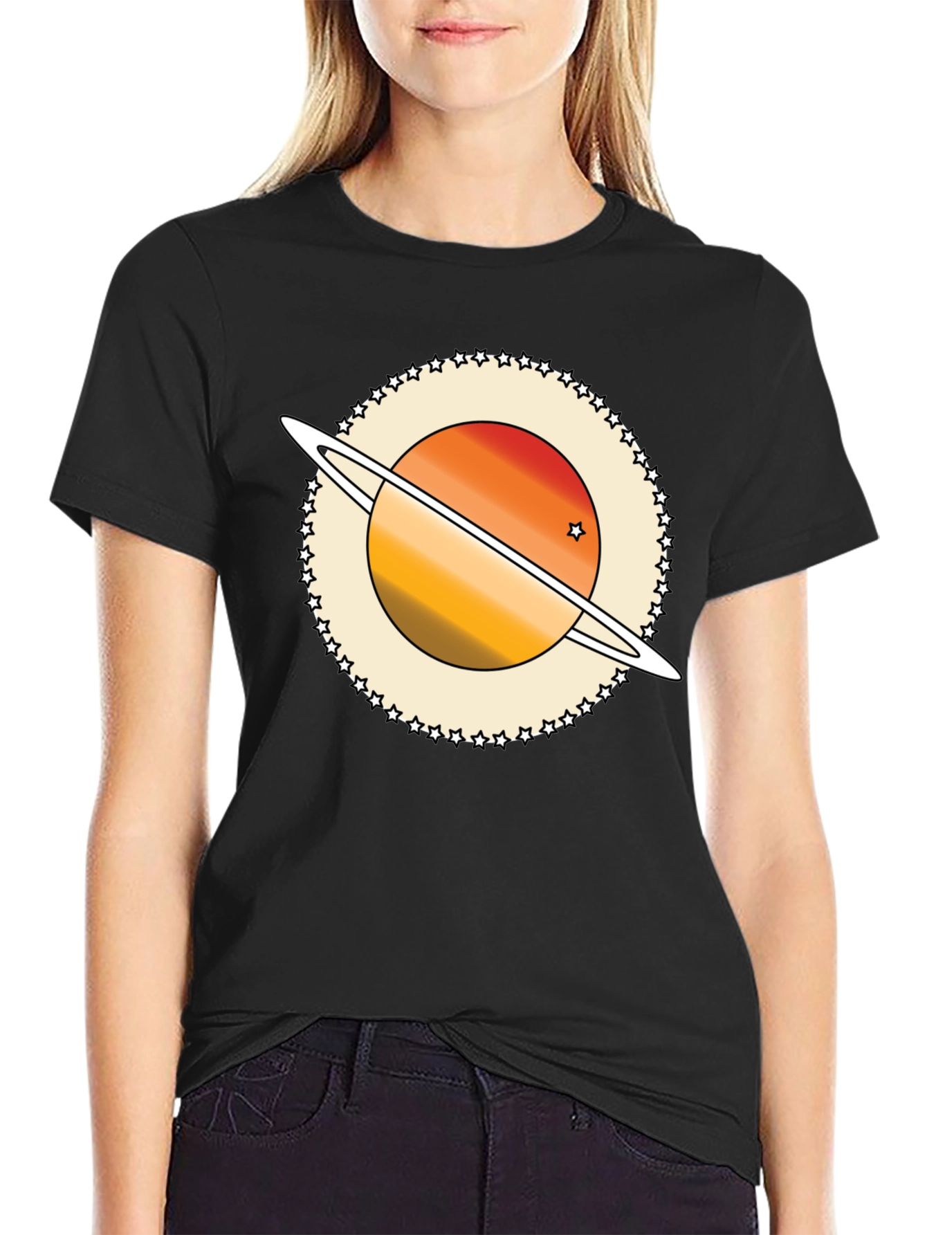 Black Saturn Graphic Tee - Retro Style view 2