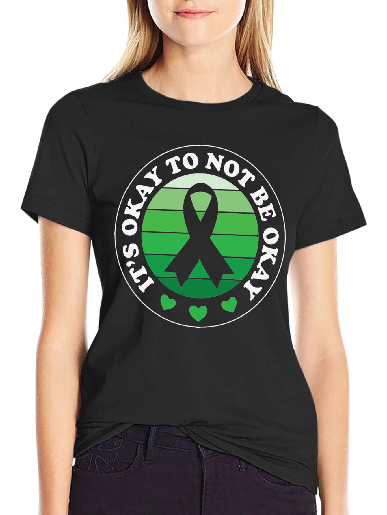 Black It's Okay To Not Be Okay Awareness Ribbon T-Shirt view 2
