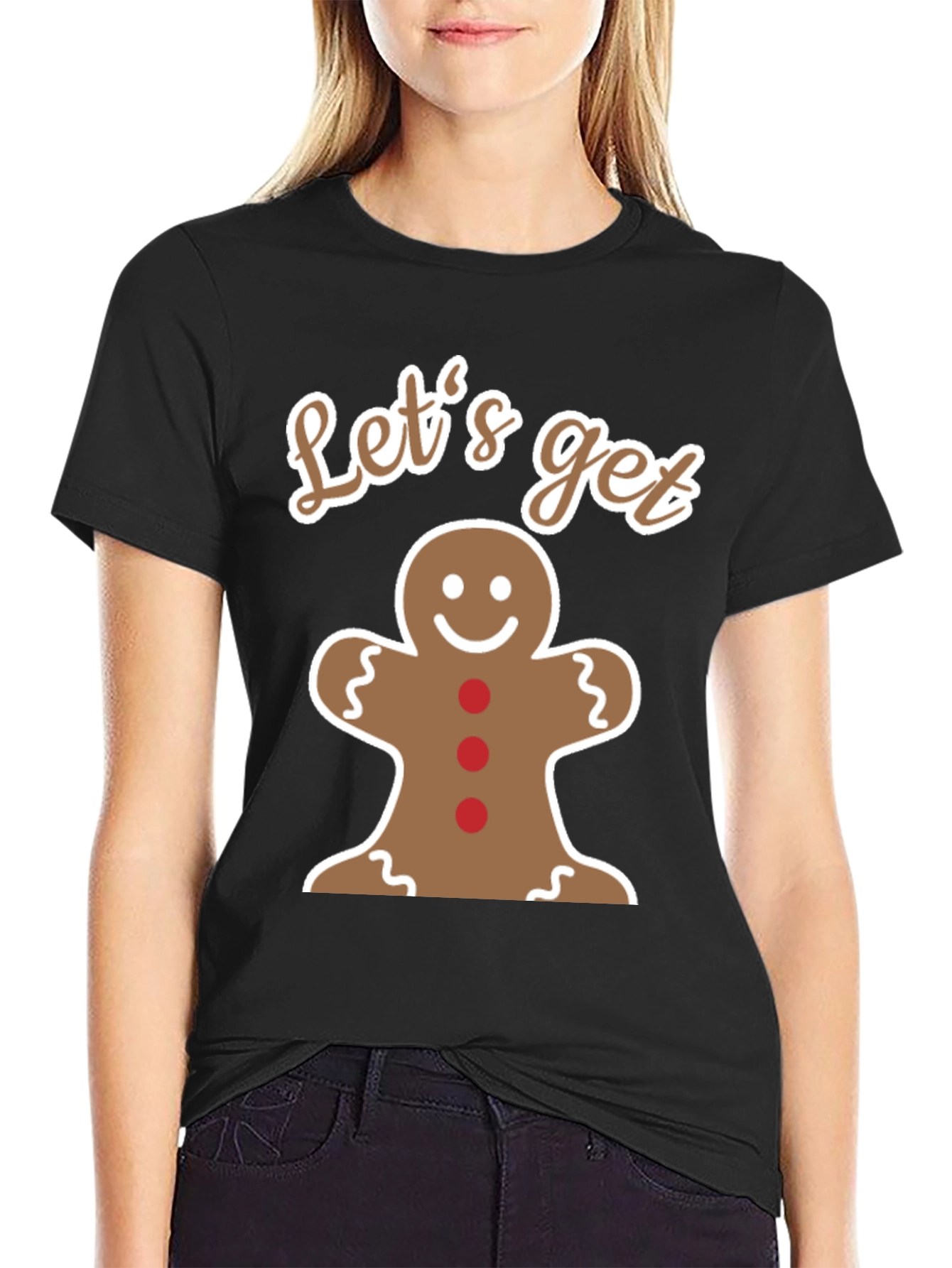 Black Let's Get Baked Gingerbread Man T-Shirt view 2