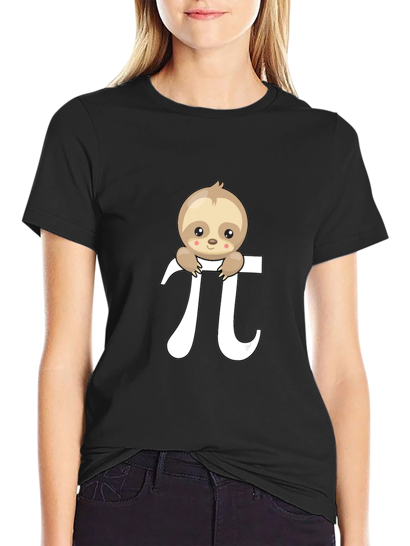 Black Sloth Pi Symbol Graphic T-Shirt - Black view 2