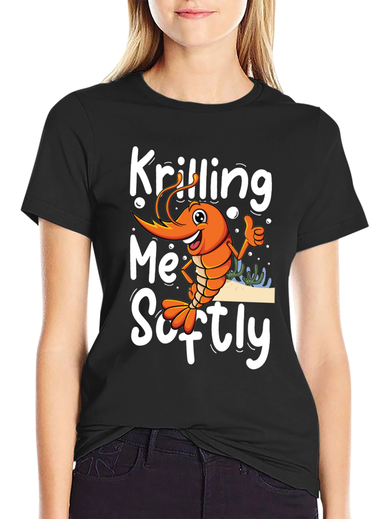 Black Krilling Me Softly Funny Shrimp T-Shirt view 2