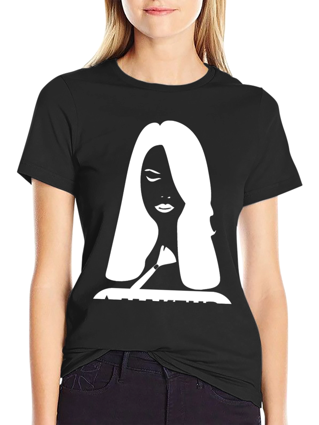 Black Silhouette Graphic Print Tee - Stylish Black T-Shirt view 2