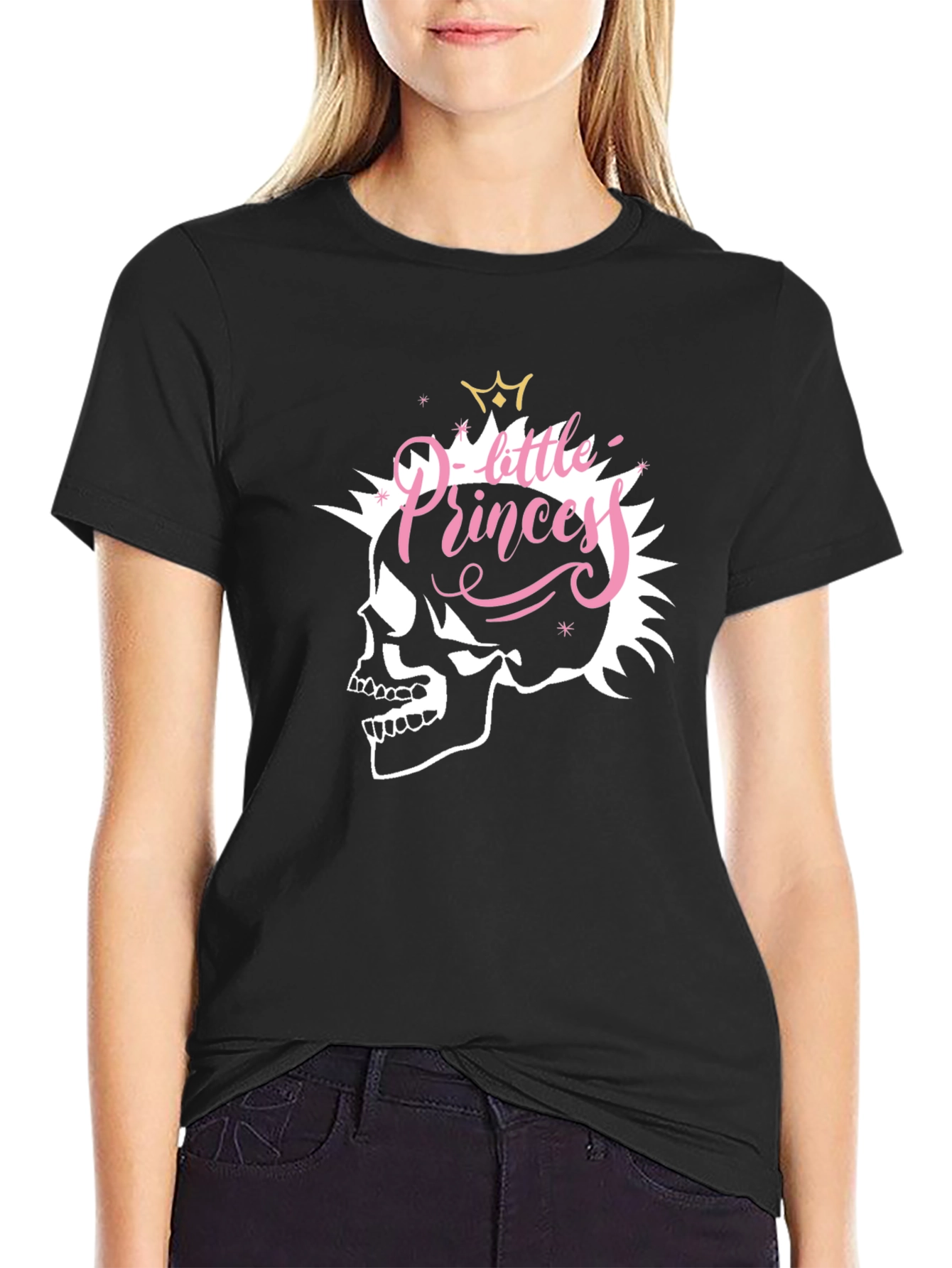 Black Skull Little Princess Black T-Shirt - Edgy Fashion view 2