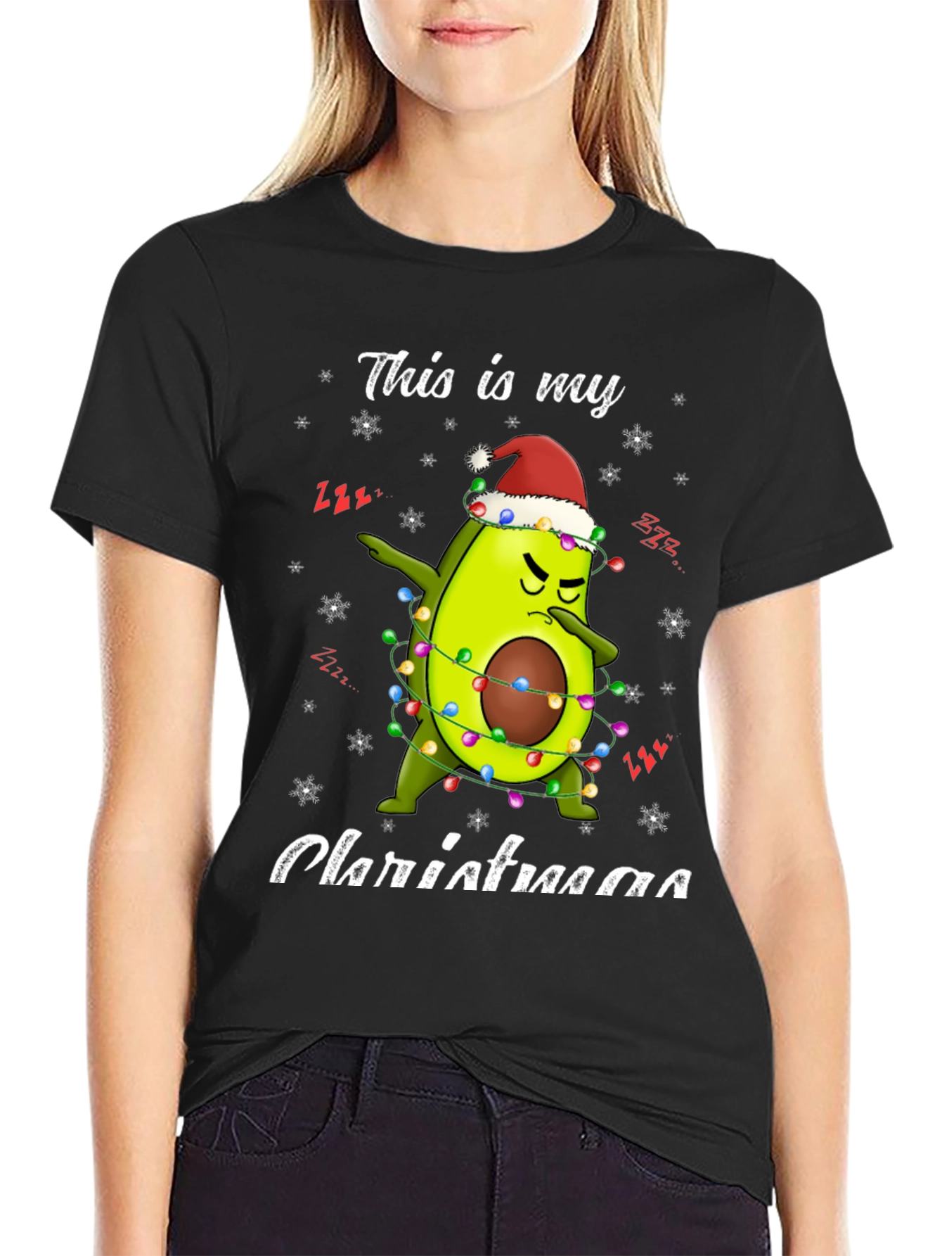 Black Funny Avocado Christmas T-Shirt  view 2
