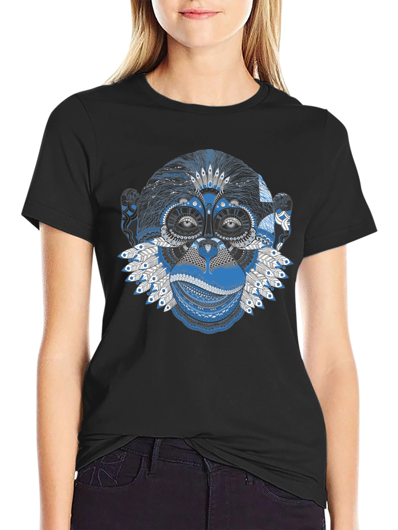 Black Monkey Art Graphic Tee - Unique Design T-Shirt view 2