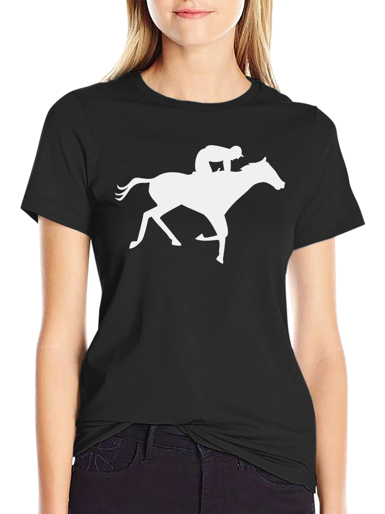 Black Horse Racing Graphic Tee - Stylish Black Cotton Shirt view 2