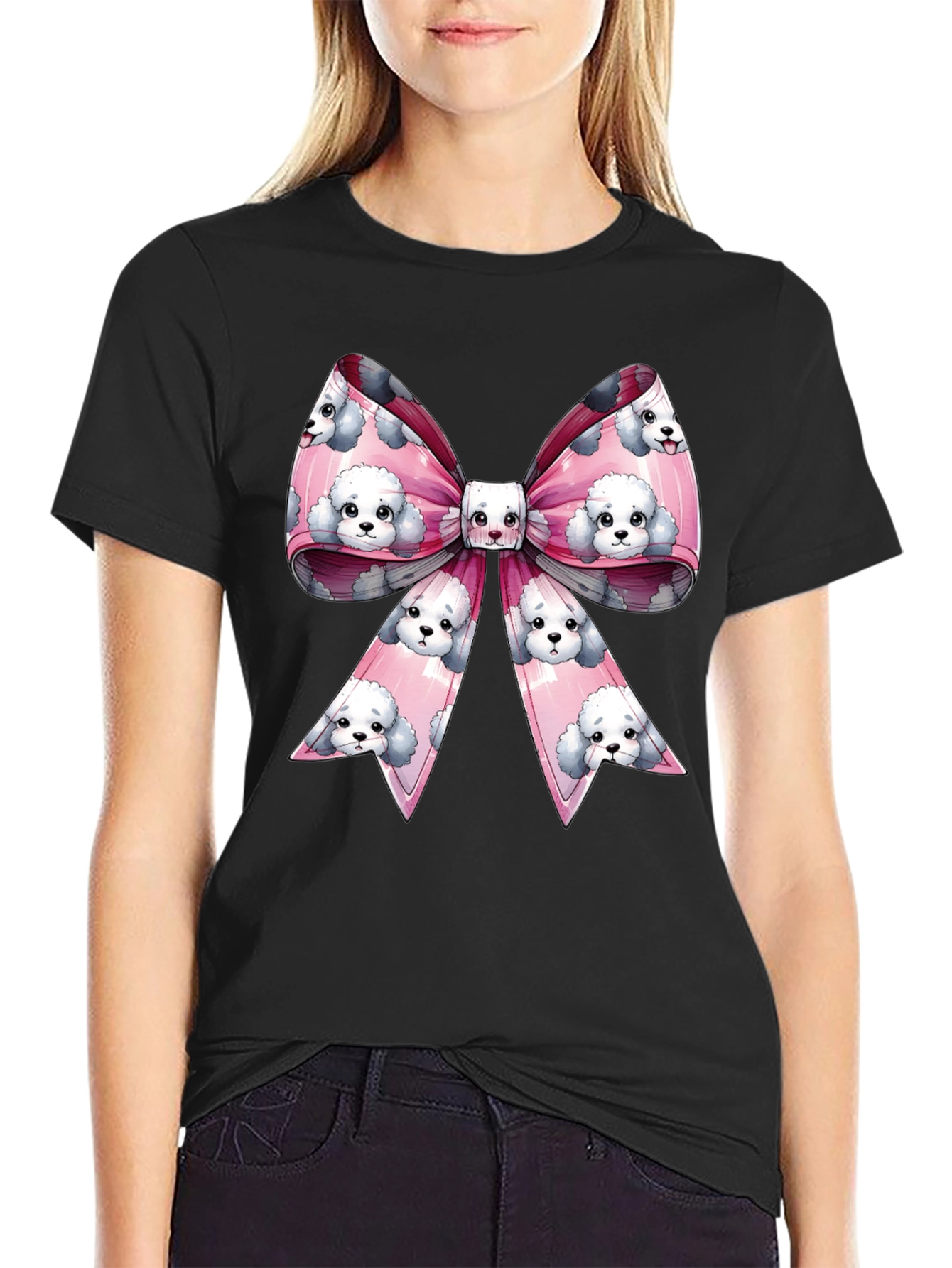 Black Dog Bow T-Shirt: Fun & Trendy Graphic Tee view 2