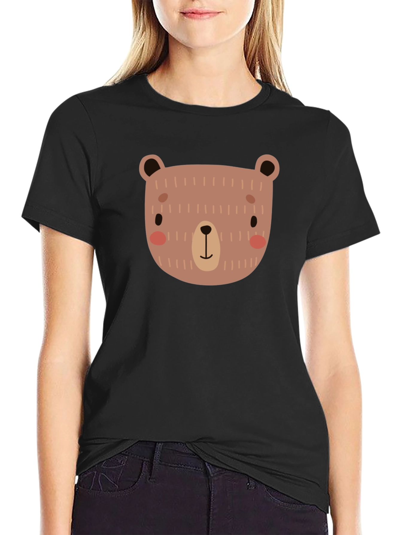 Black Cute Bear Graphic Black T-Shirt view 2