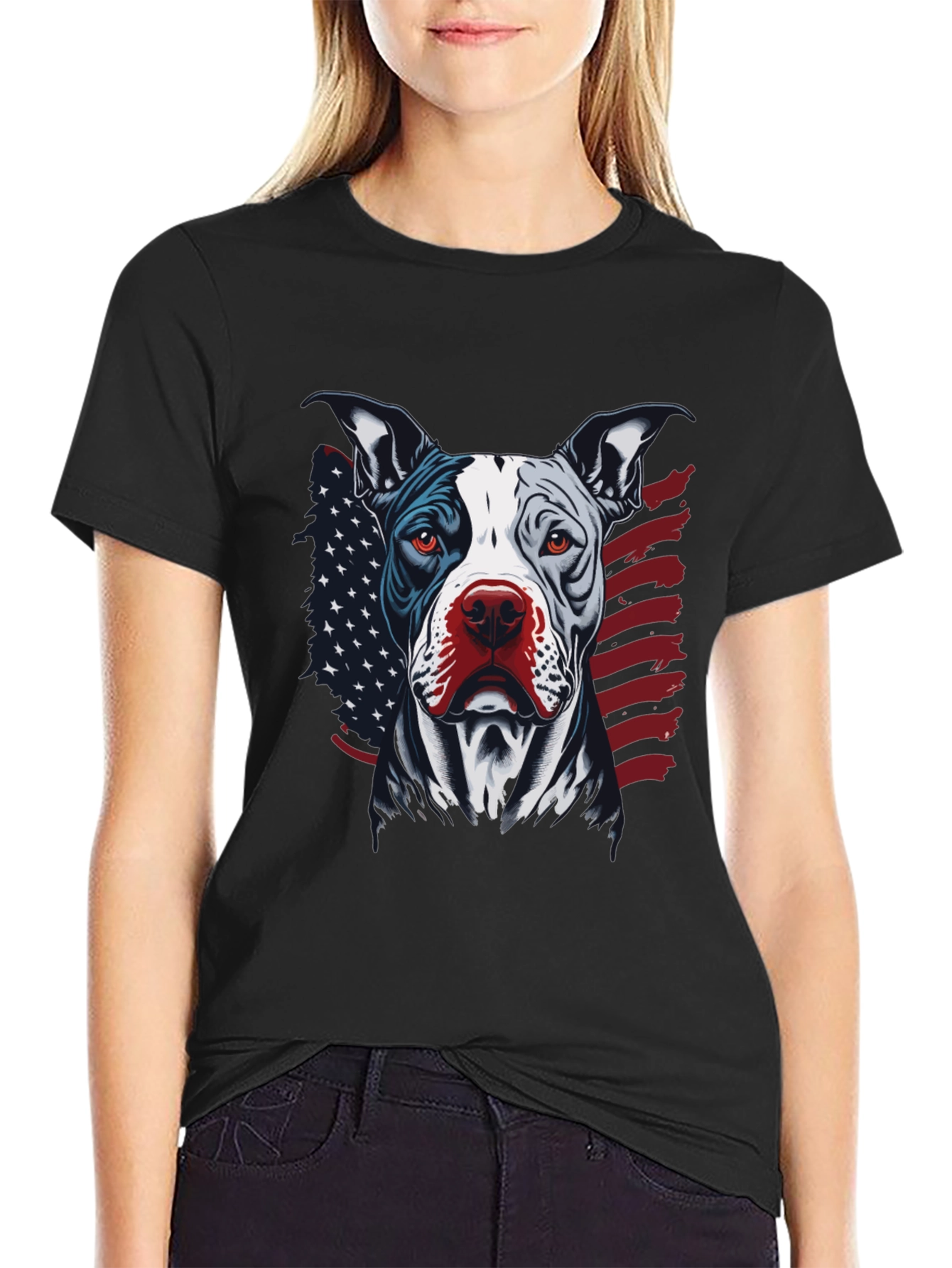 Black Patriotic Pitbull Graphic Tee - American Pride! view 2