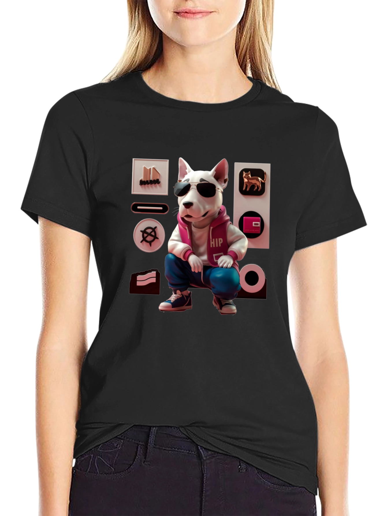 Black Cool Dog Graphic Tee - Urban Hipster Style view 2
