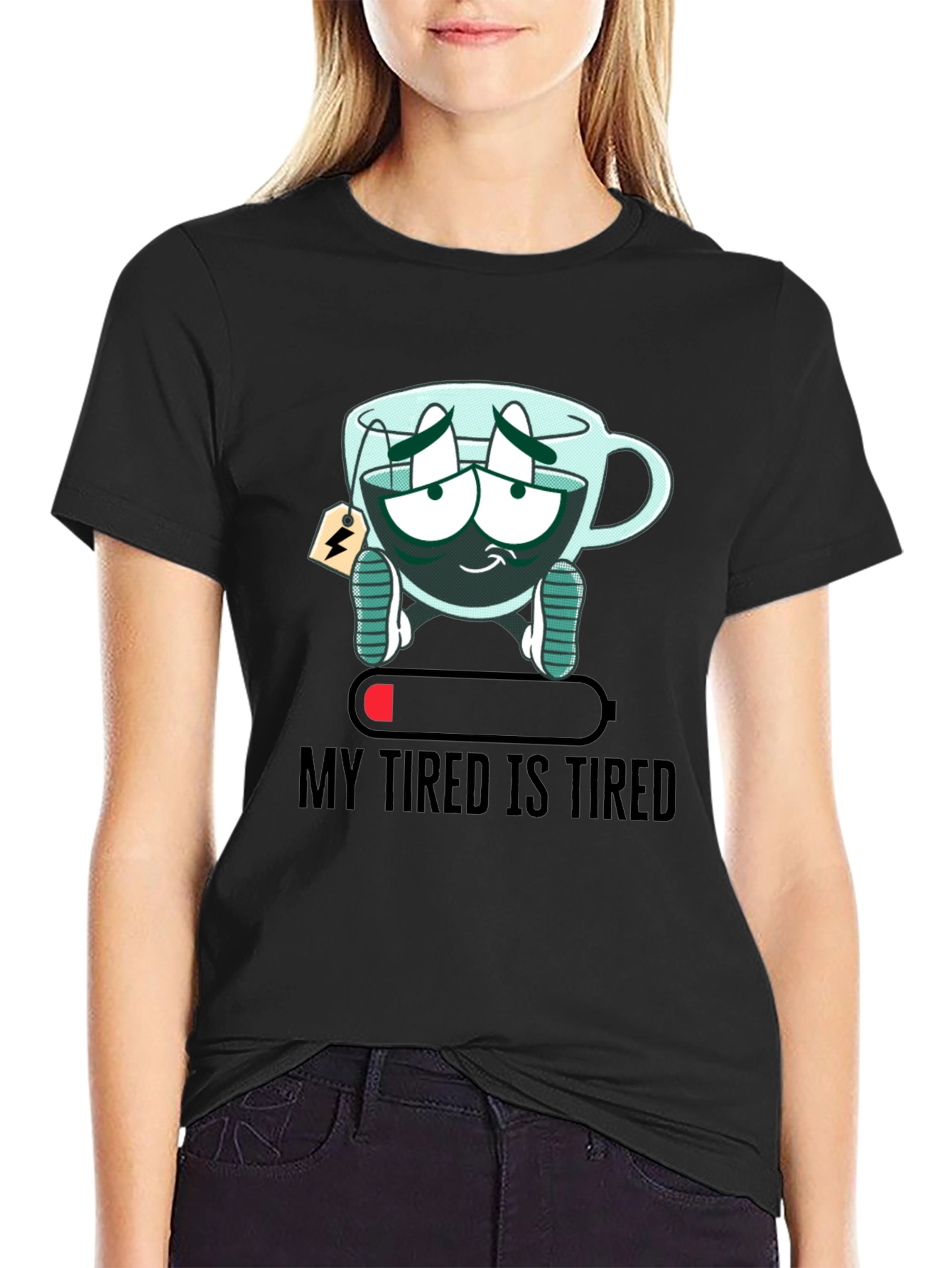 Black My Tired Is Tired Funny Graphic T-Shirt view 2