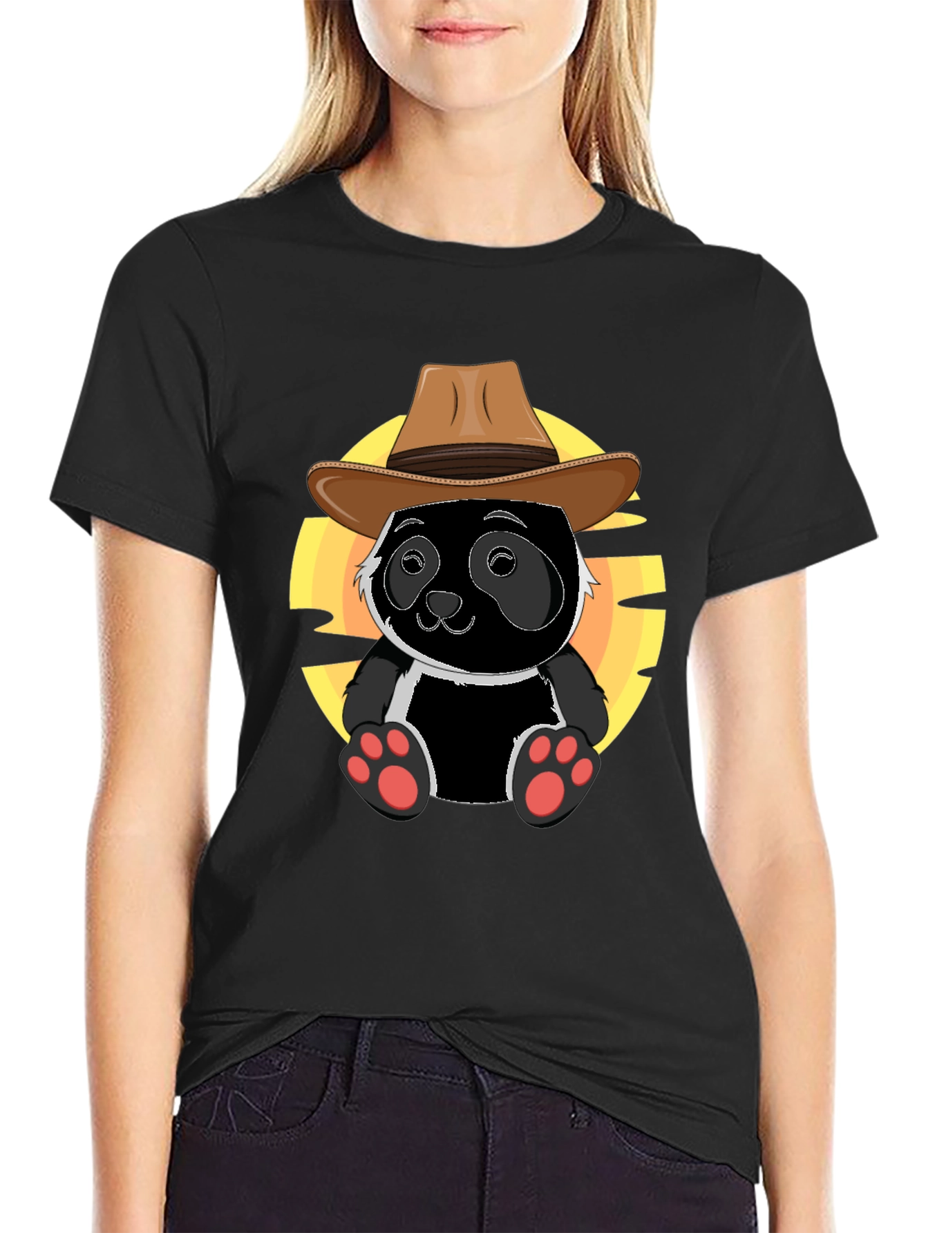 Black Panda Cowboy T-Shirt - Cute Graphic Tee view 2