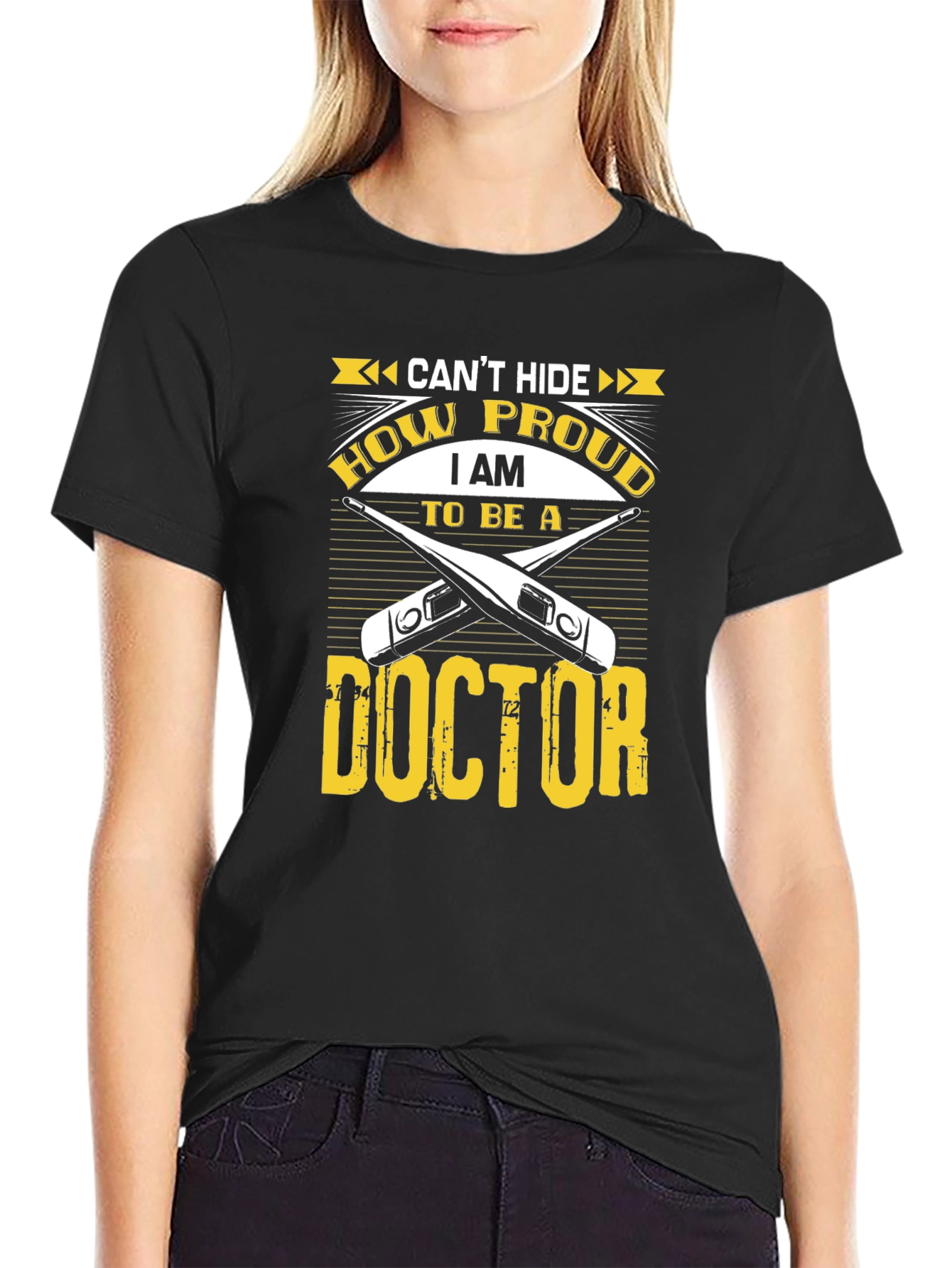Black Proud Doctor Graphic Tee - Black Cotton T-Shirt view 2