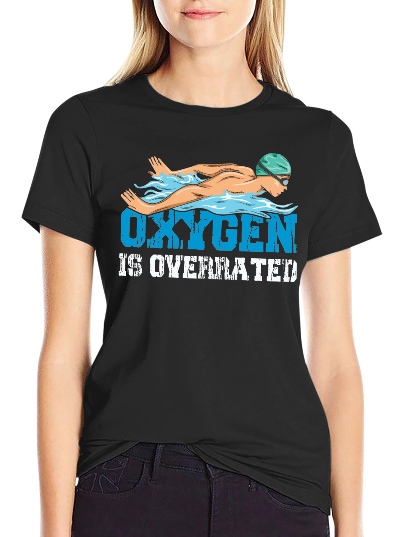 Black Oxygen is Overrated Black T-Shirt Swimmer view 2