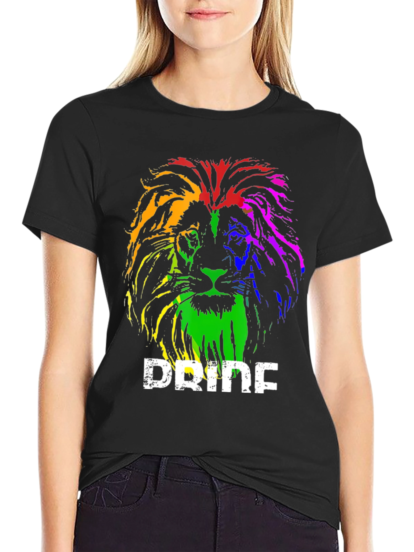 Black Rainbow Pride Lion Graphic T-Shirt view 2