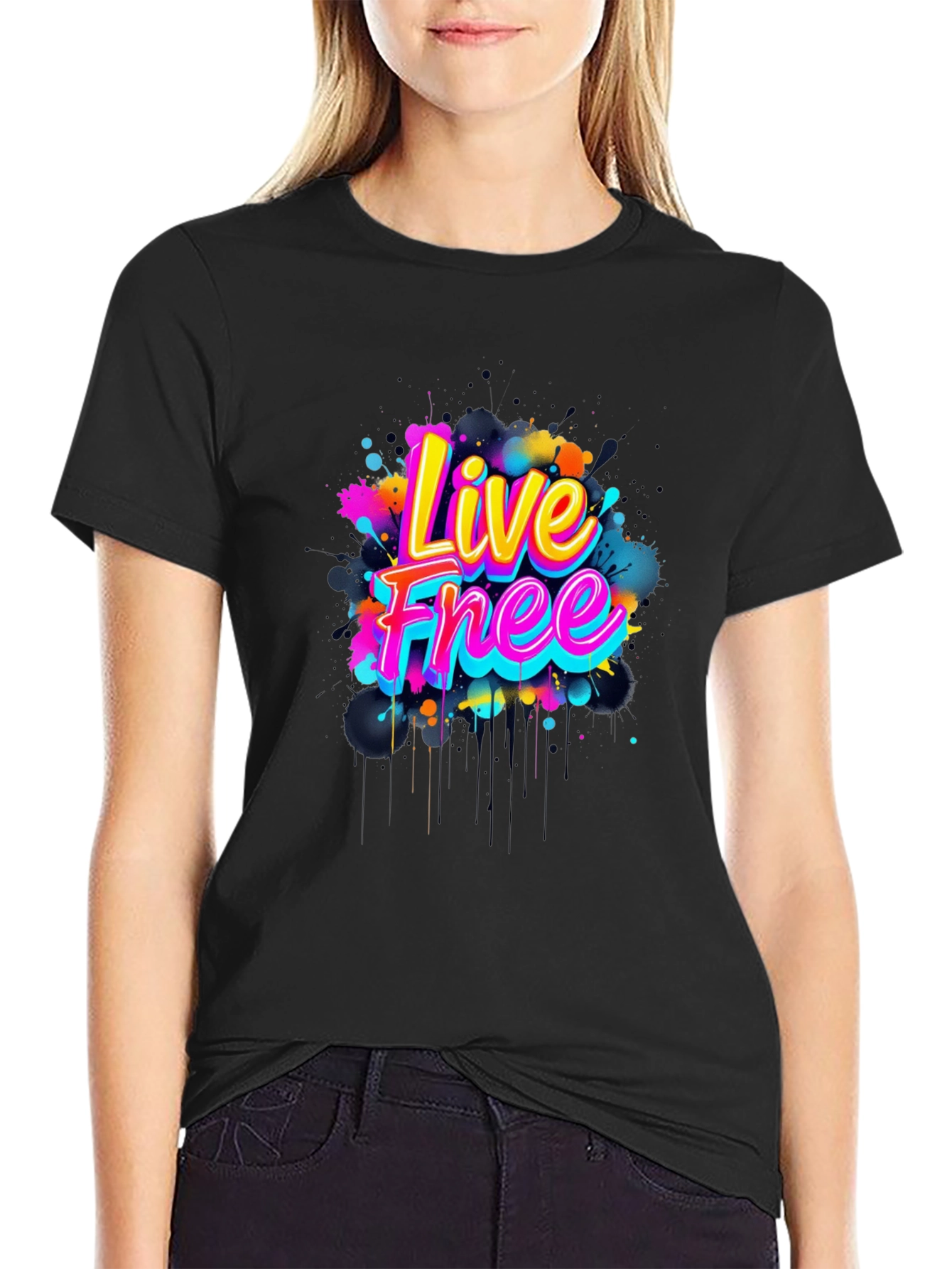 Black Live Free Graphic Tee - Vivid Design view 2