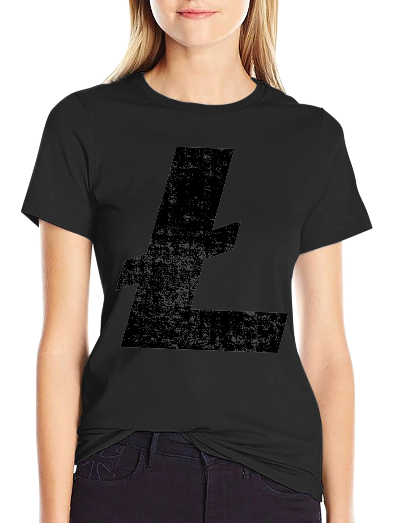 Black Litecoin Crypto Logo Black T-Shirt view 2