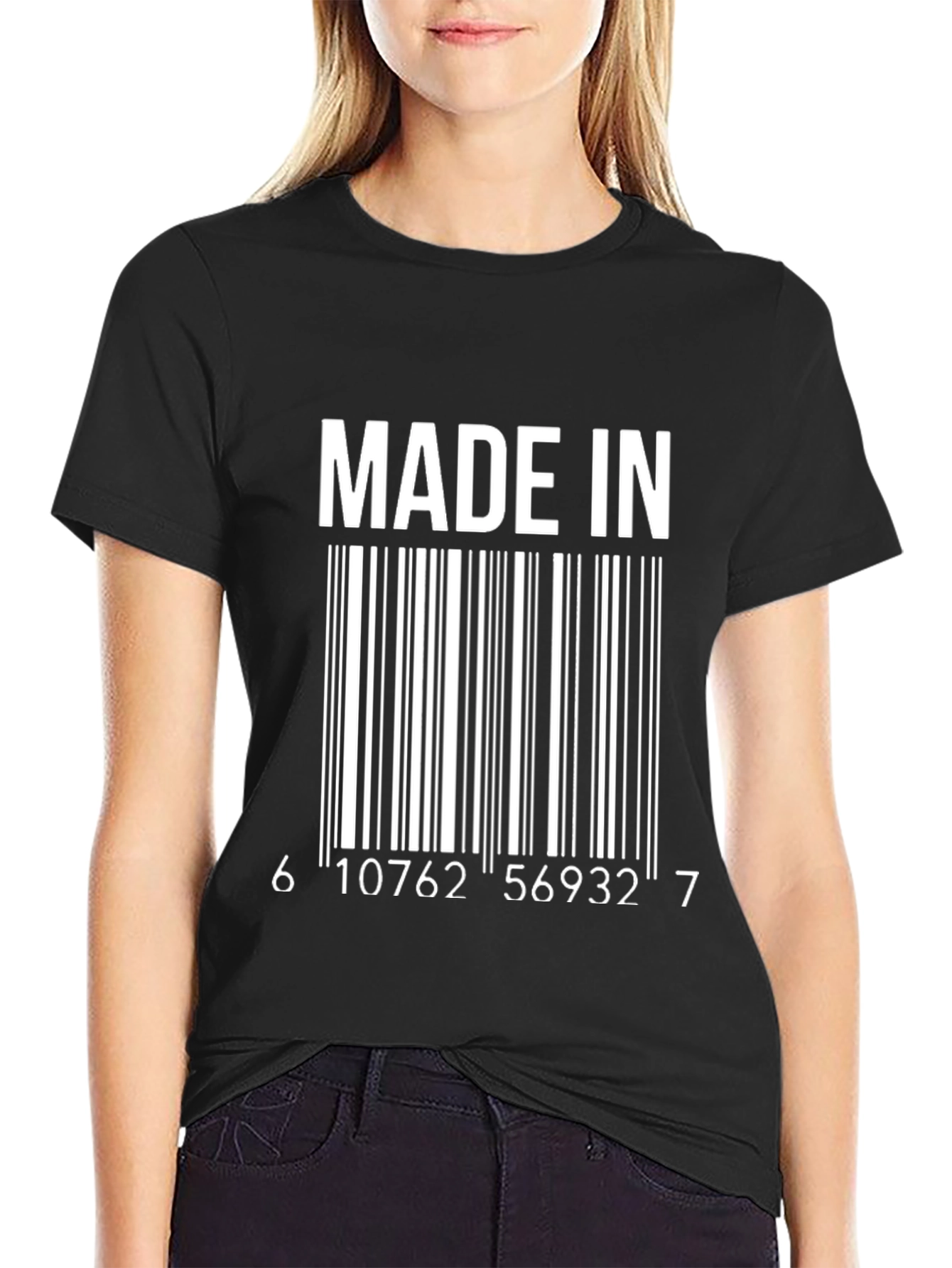 Black Made In Barcode Graphic Tee - Novelty T-Shirt view 2