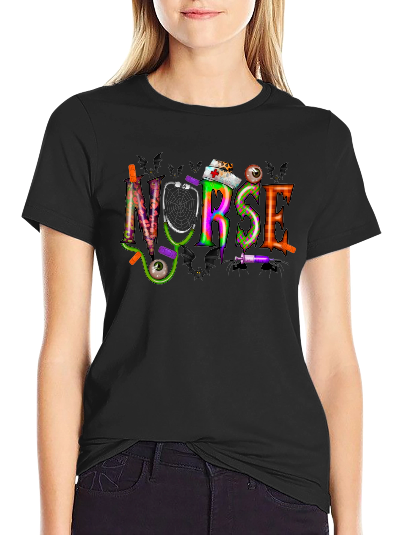 Black Halloween Nurse T-Shirt - Spooky Season Apparel view 2
