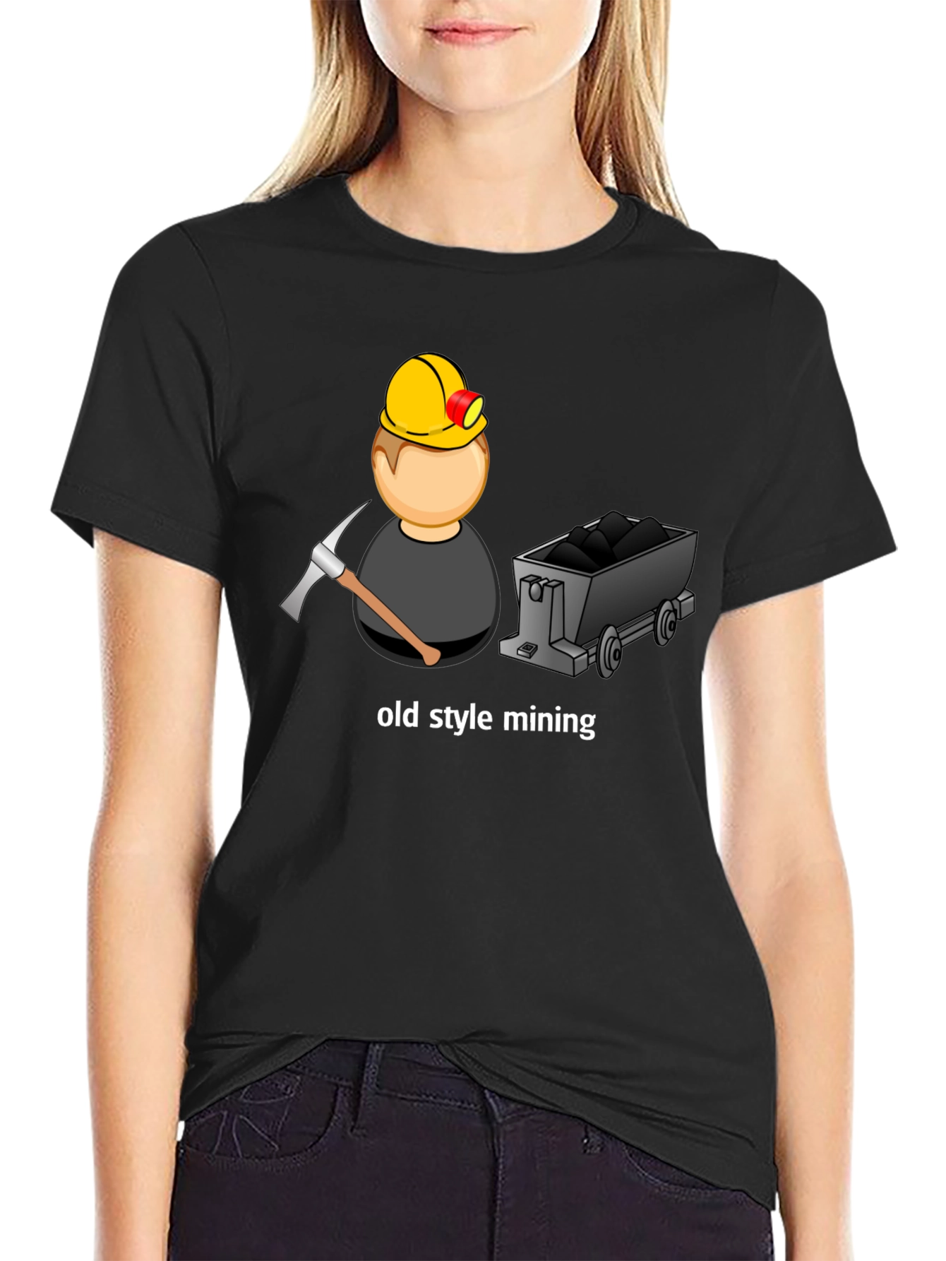 Black Mining T-Shirt: Old Style Mining Cartoon Design view 2