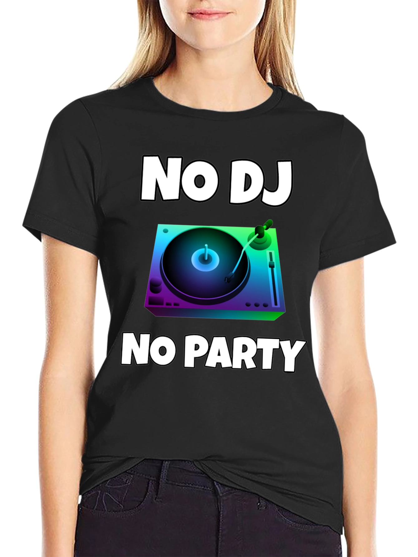 Black No DJ No Party Graphic T-Shirt view 2
