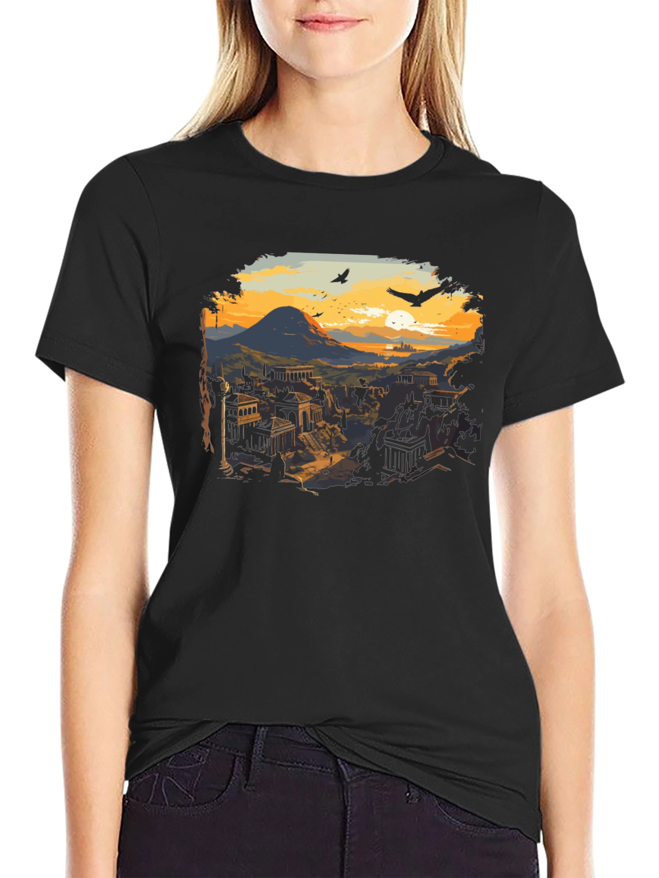 Black Ancient City Sunset T-Shirt view 2