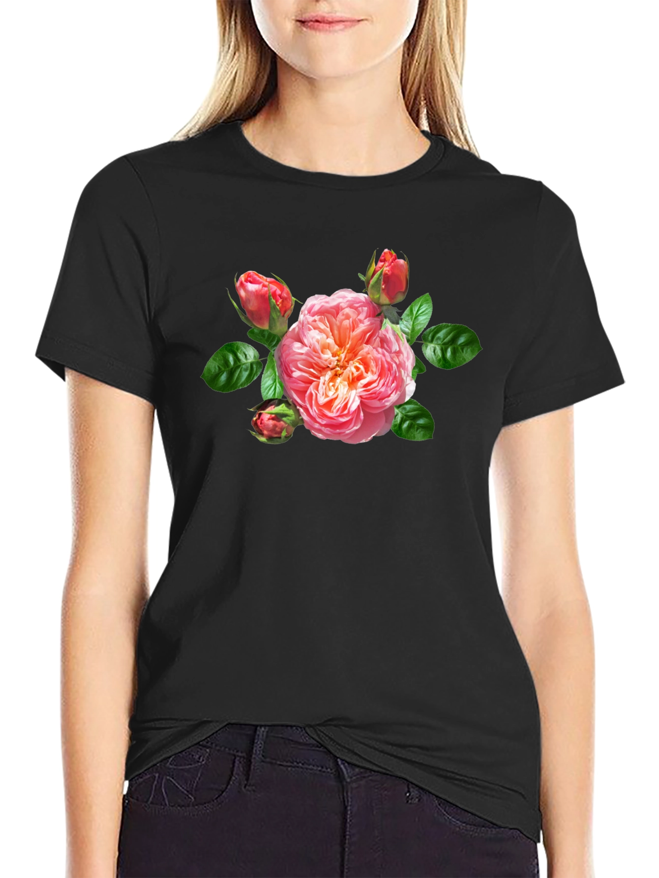 Black Floral Graphic Black T-Shirt view 2
