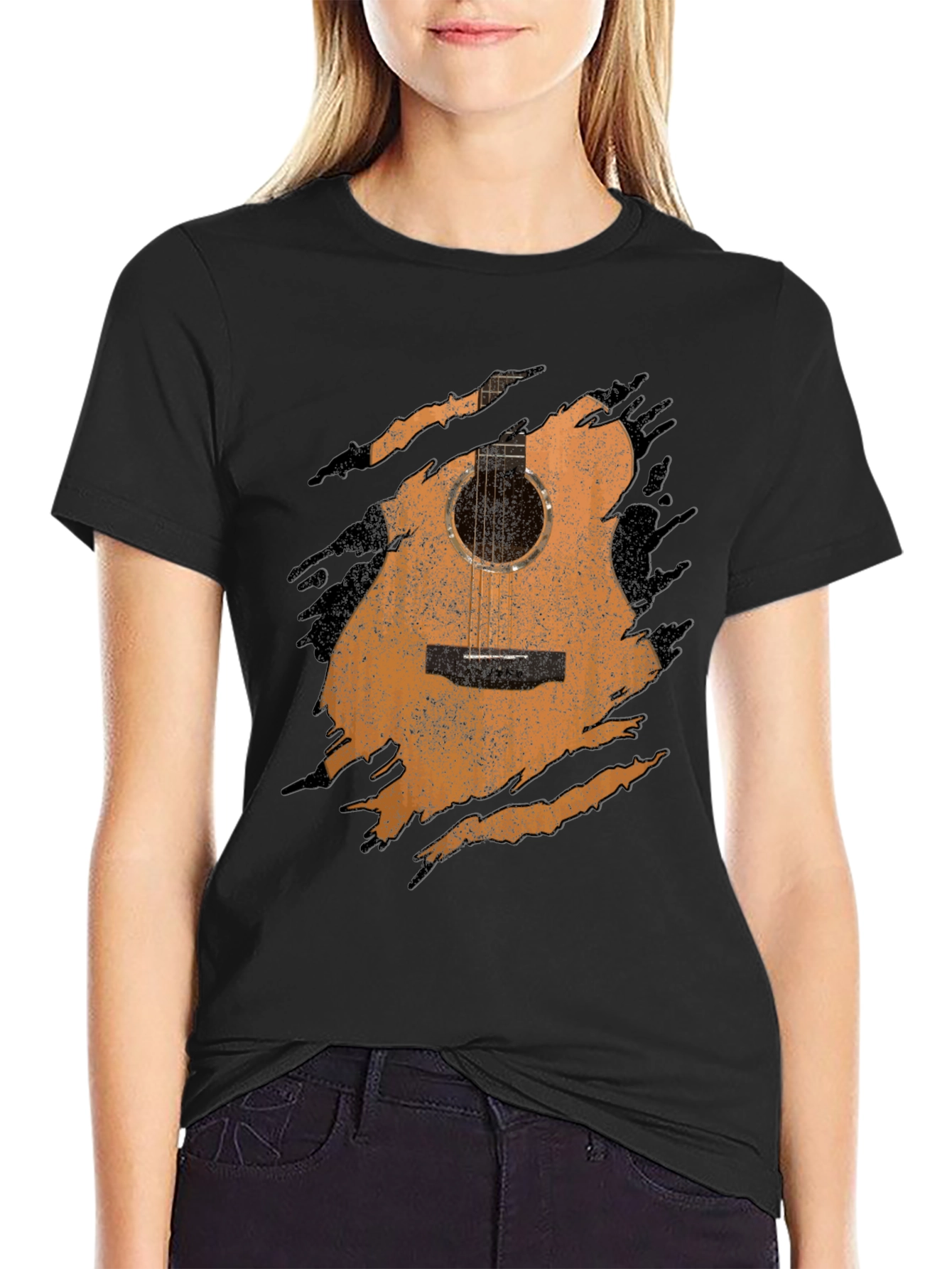 Guitar Graphic Tee - Distressed Acoustic Design, Musician Shirt - 2